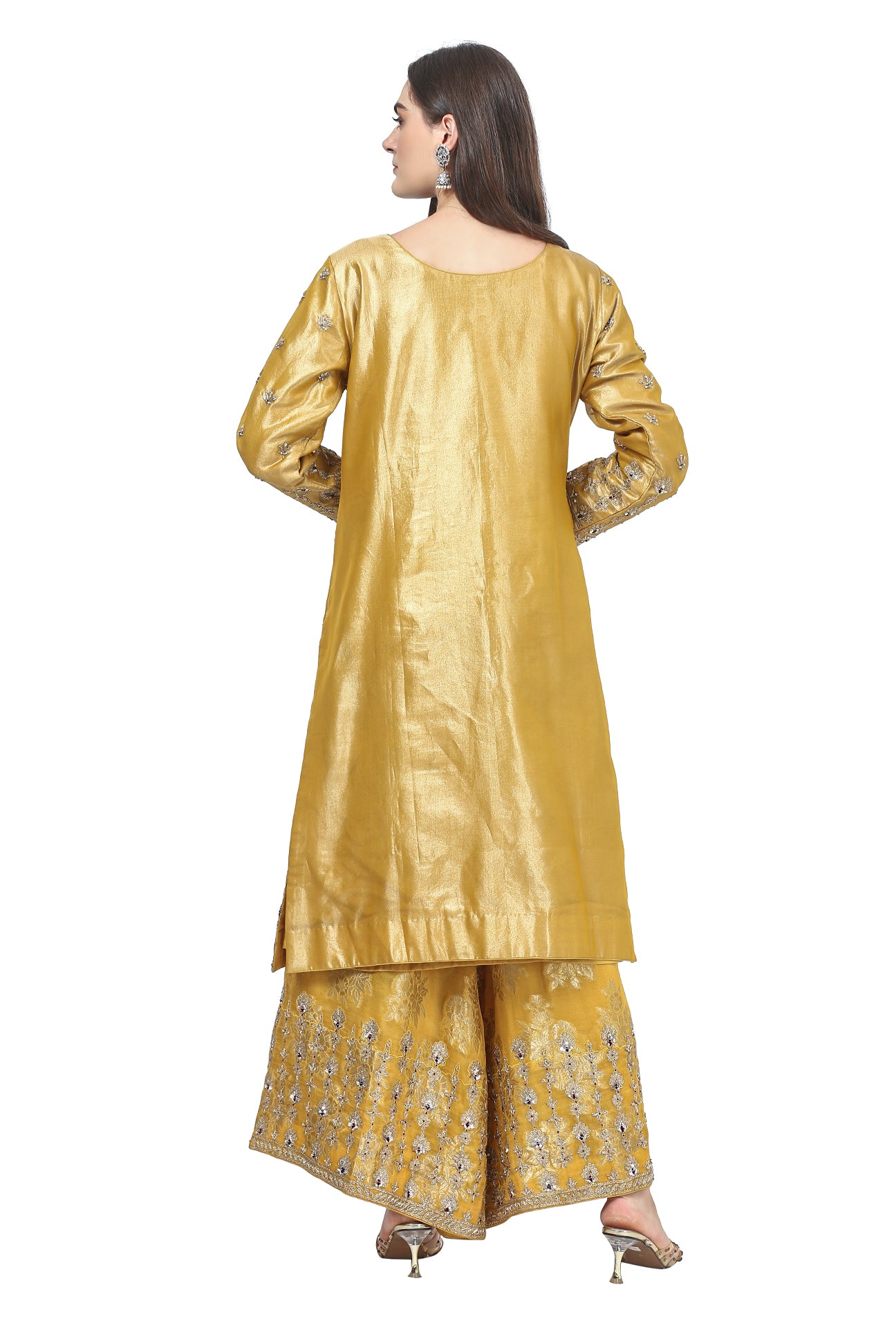 Mustard Kurta and Flared Pant Set with Dori and Zardozi Work