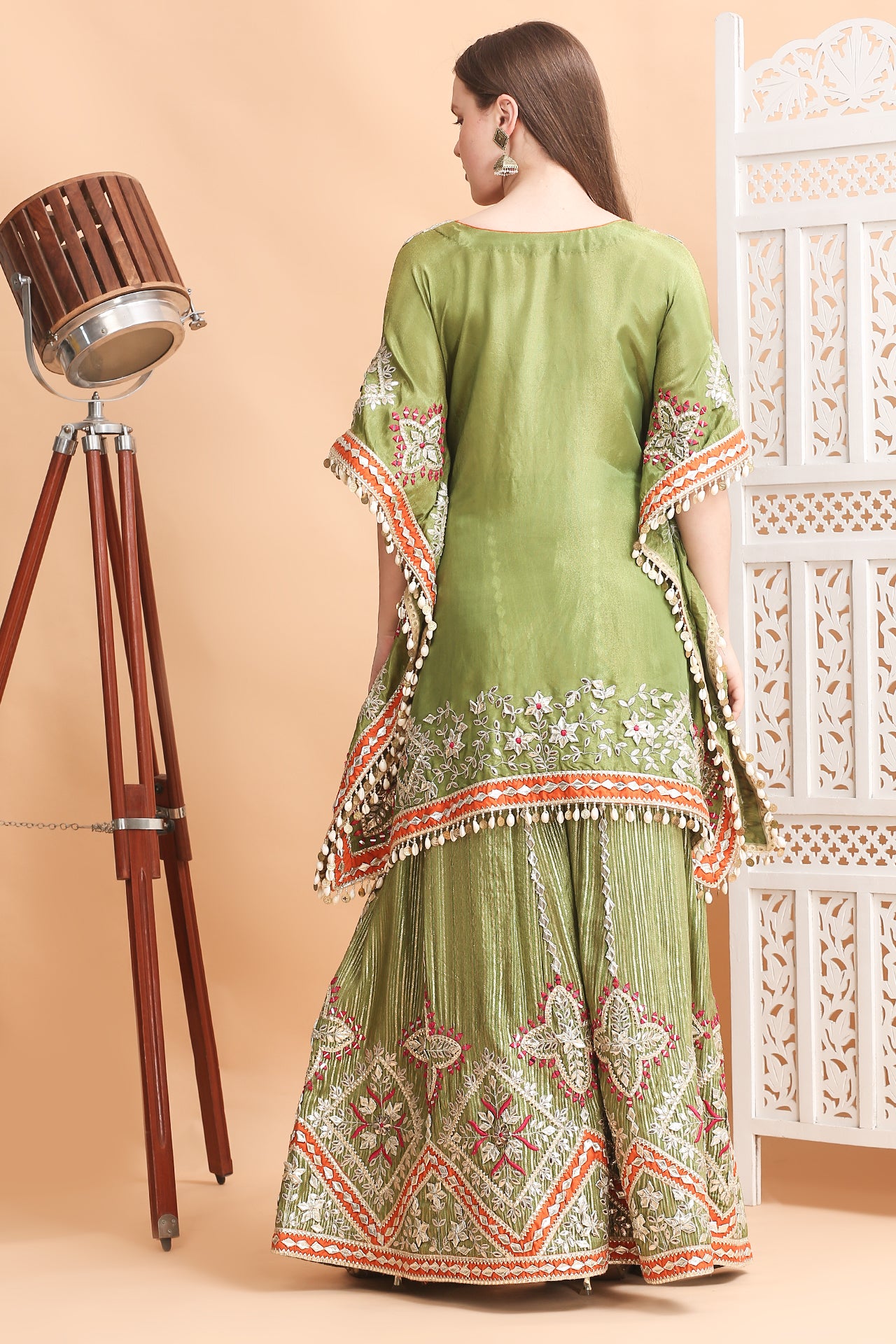 Olive Green Gota Patti Kaftan Sharara Set
