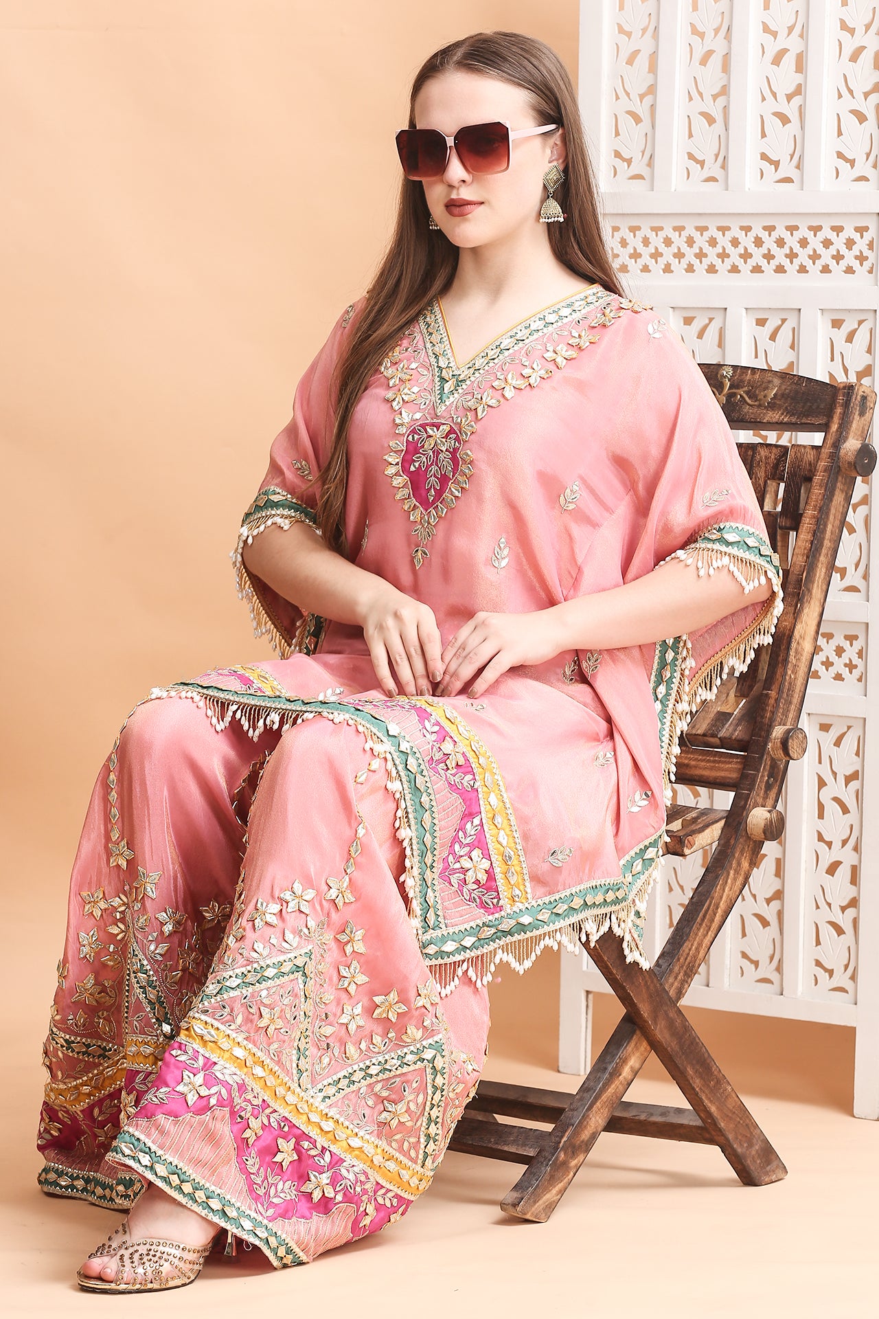Radiant Pink Short Kaftan & Sharara Set