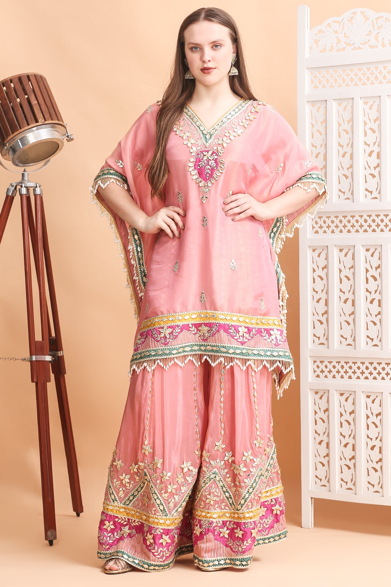 Radiant Pink Short Kaftan & Sharara Set