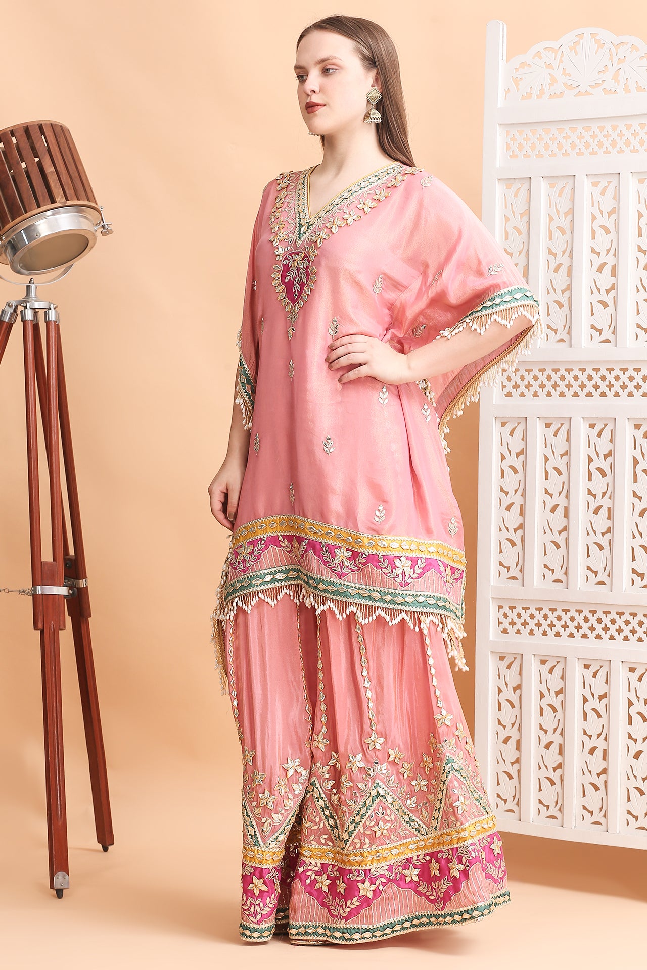 Radiant Pink Short Kaftan & Sharara Set