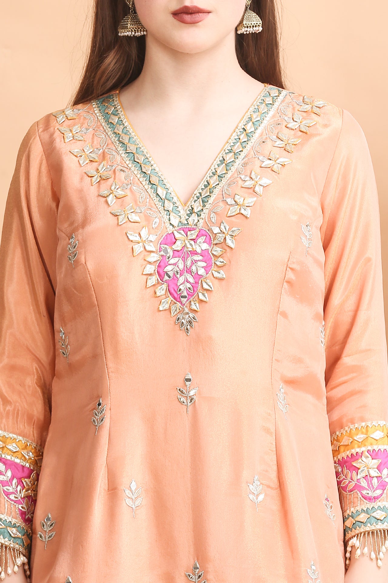 Ethereal Peach Hand-Crafted Gota Patti Sharara Set