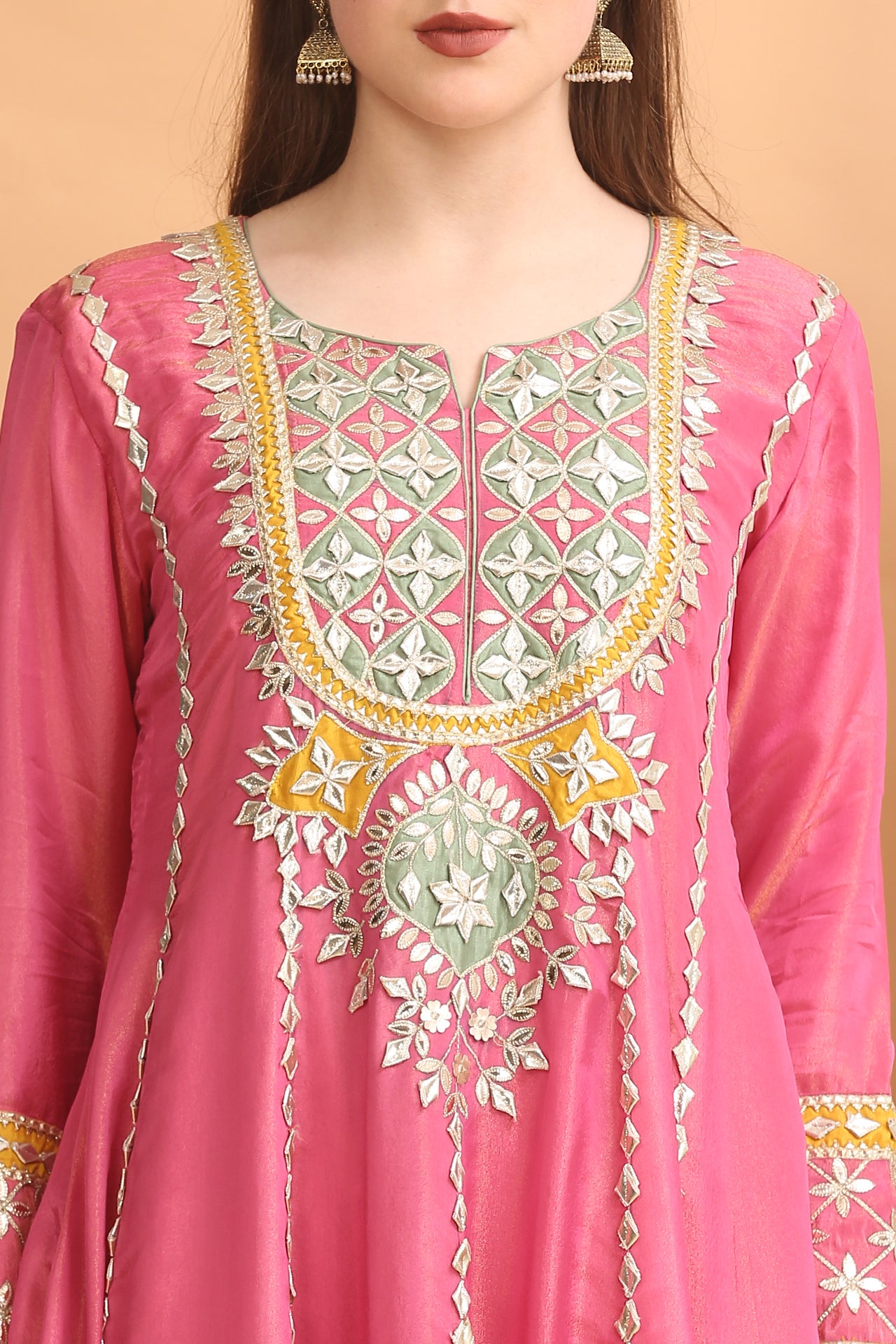 Radiant Pink Gota Patti Patchwork Anarkali