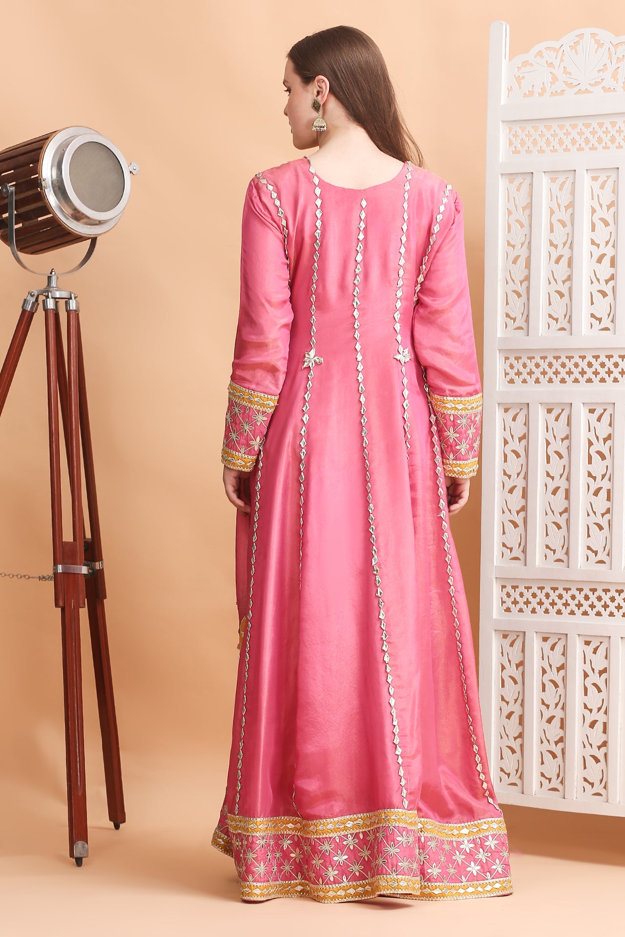 Radiant Pink Gota Patti Patchwork Anarkali