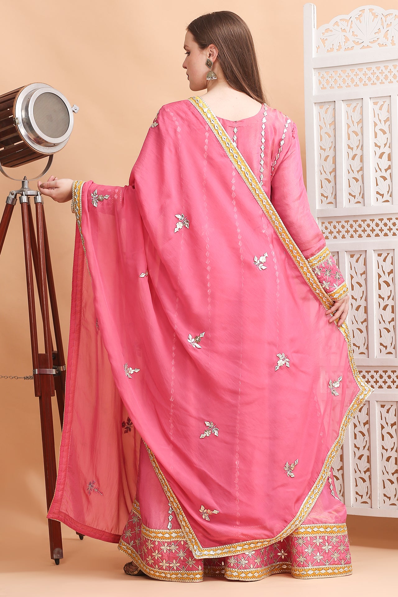 Radiant Pink Gota Patti Patchwork Anarkali