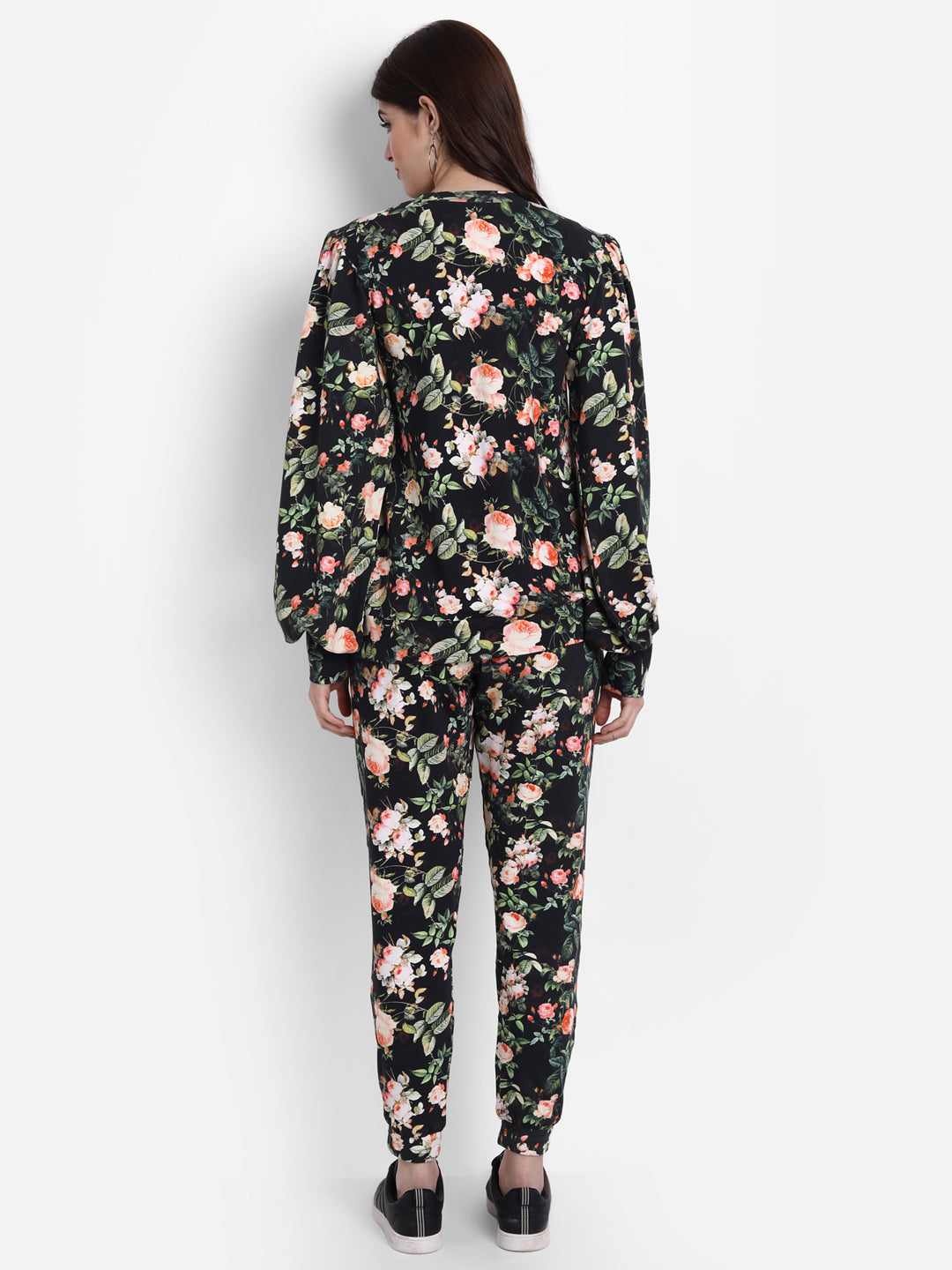 Elegant Black Beige White French Terry Floral Coord Set