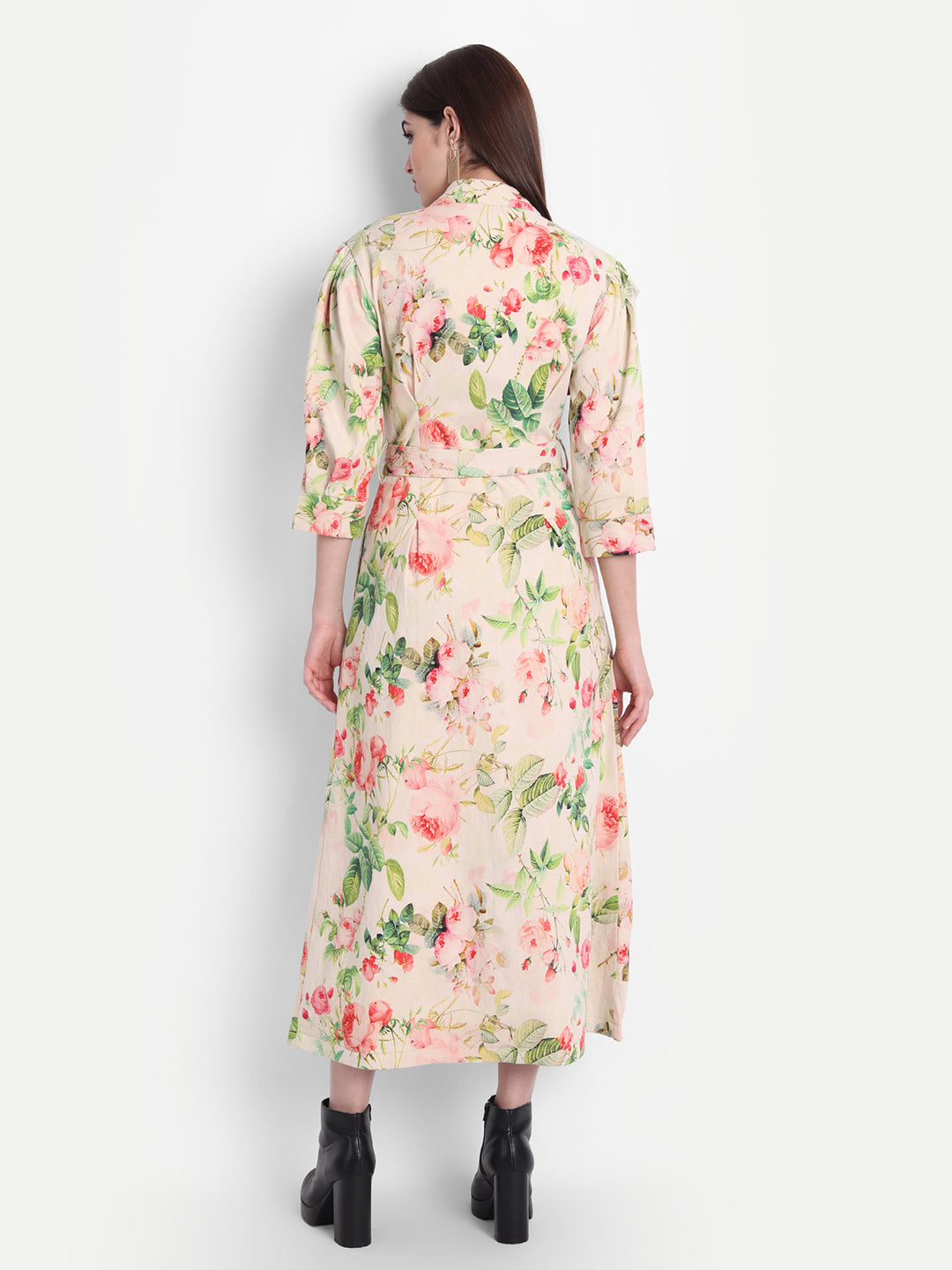 Enchanting White Twill Lycra Floral Trench Coat