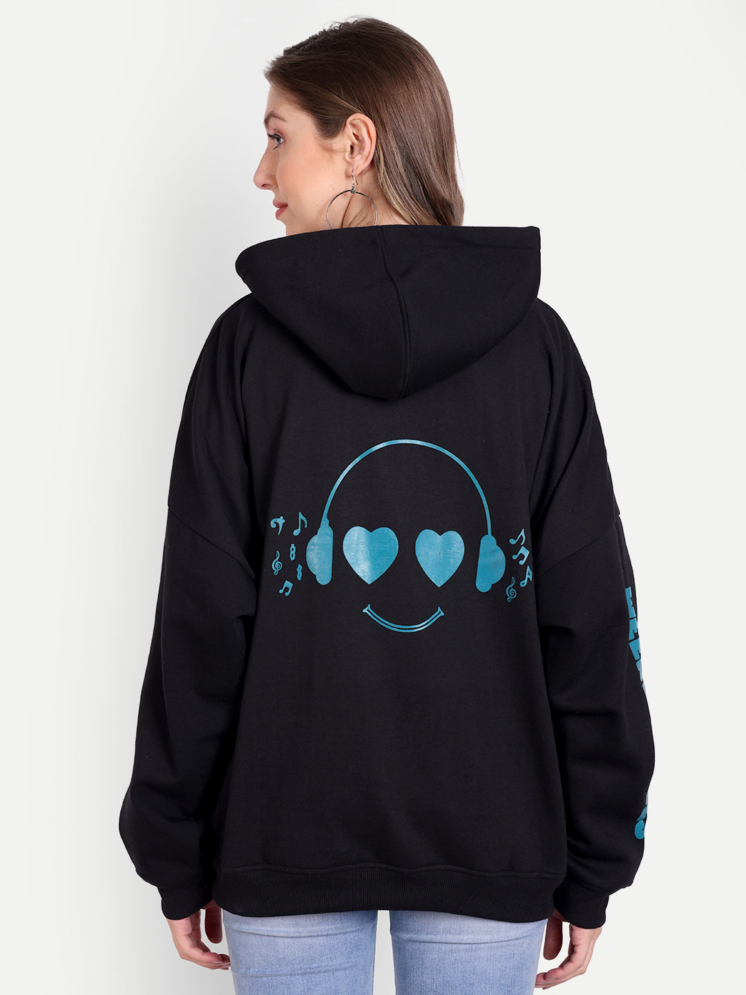 Stylish Black Fleece Weekend Print Sweatshirt - Front Back