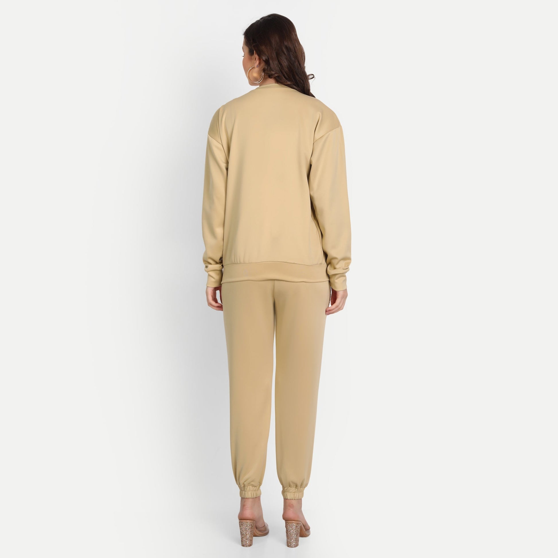 Warm Beige Fleece Golden Heart Loungewear Coord Set
