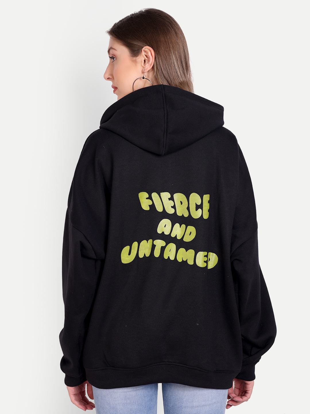 Bold Black Fleece Fierce & Untamed Print Hooded Sweatshirt