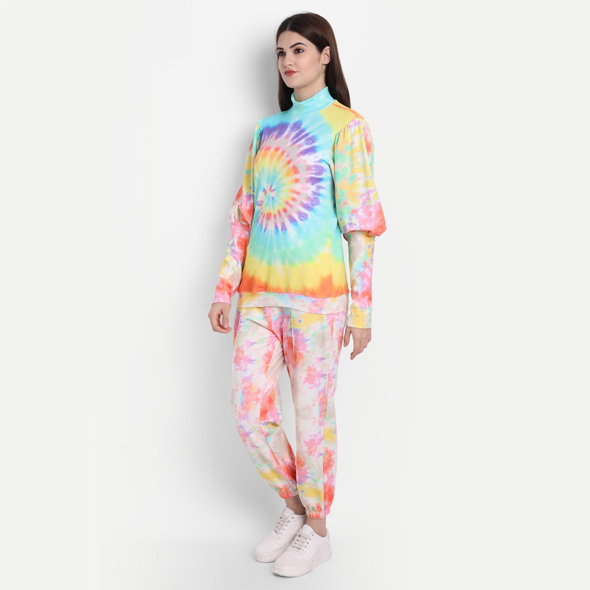 Vibrant Peach French Terry Iris Knit Tie-Dye Coord Set