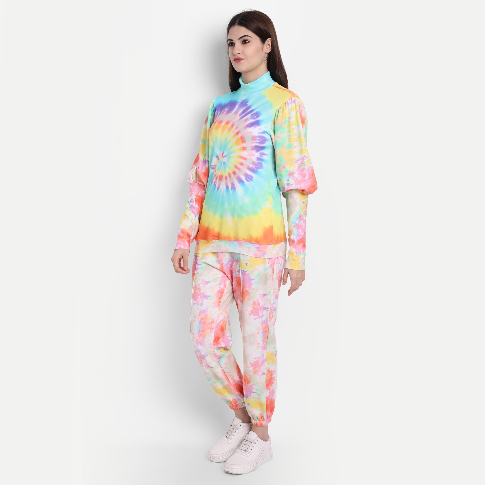 Vibrant Peach French Terry Iris Knit Tie-Dye Coord Set