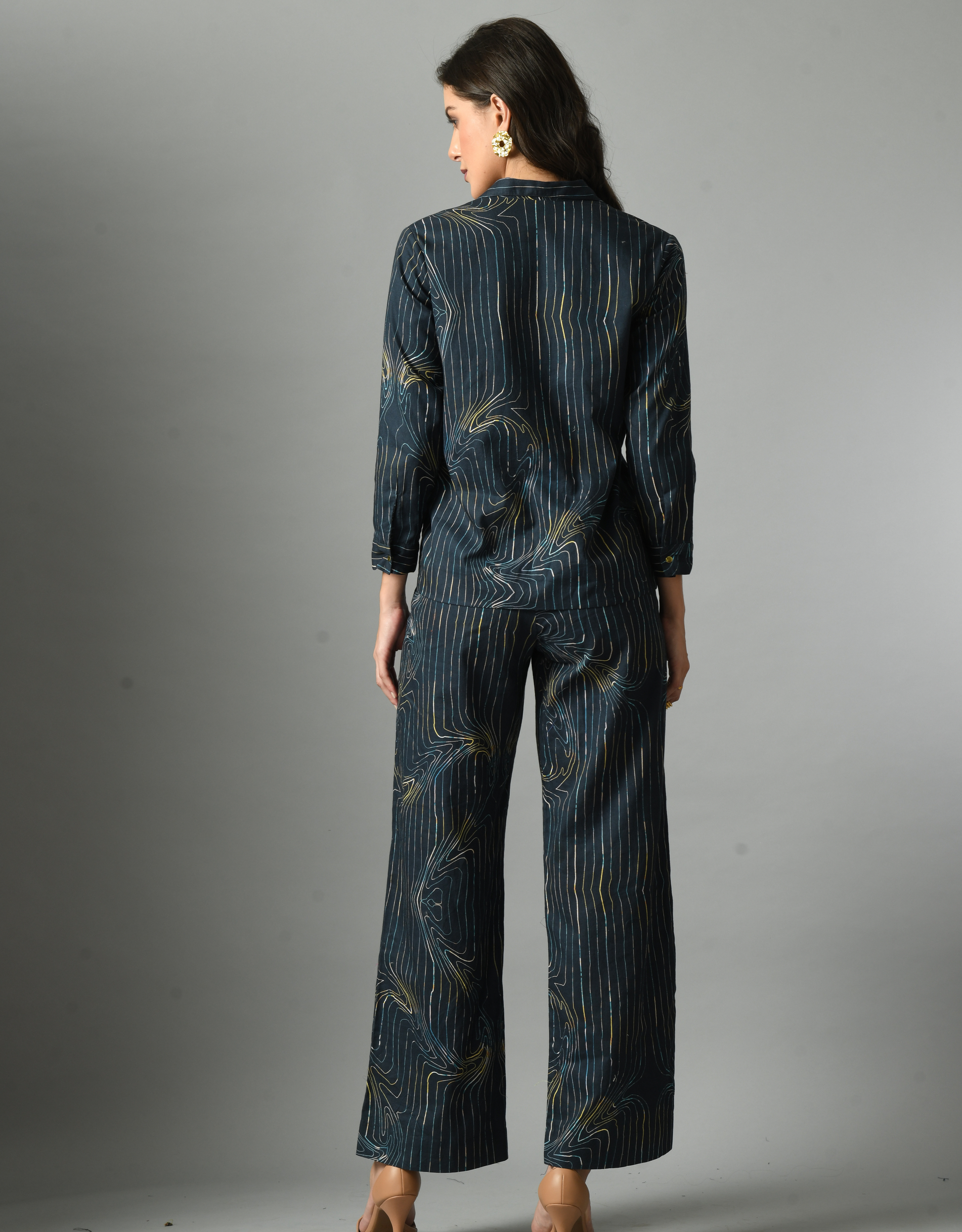 Mystic Royal Blue Linen Wondersea Shirt Trouser Set Digital Print