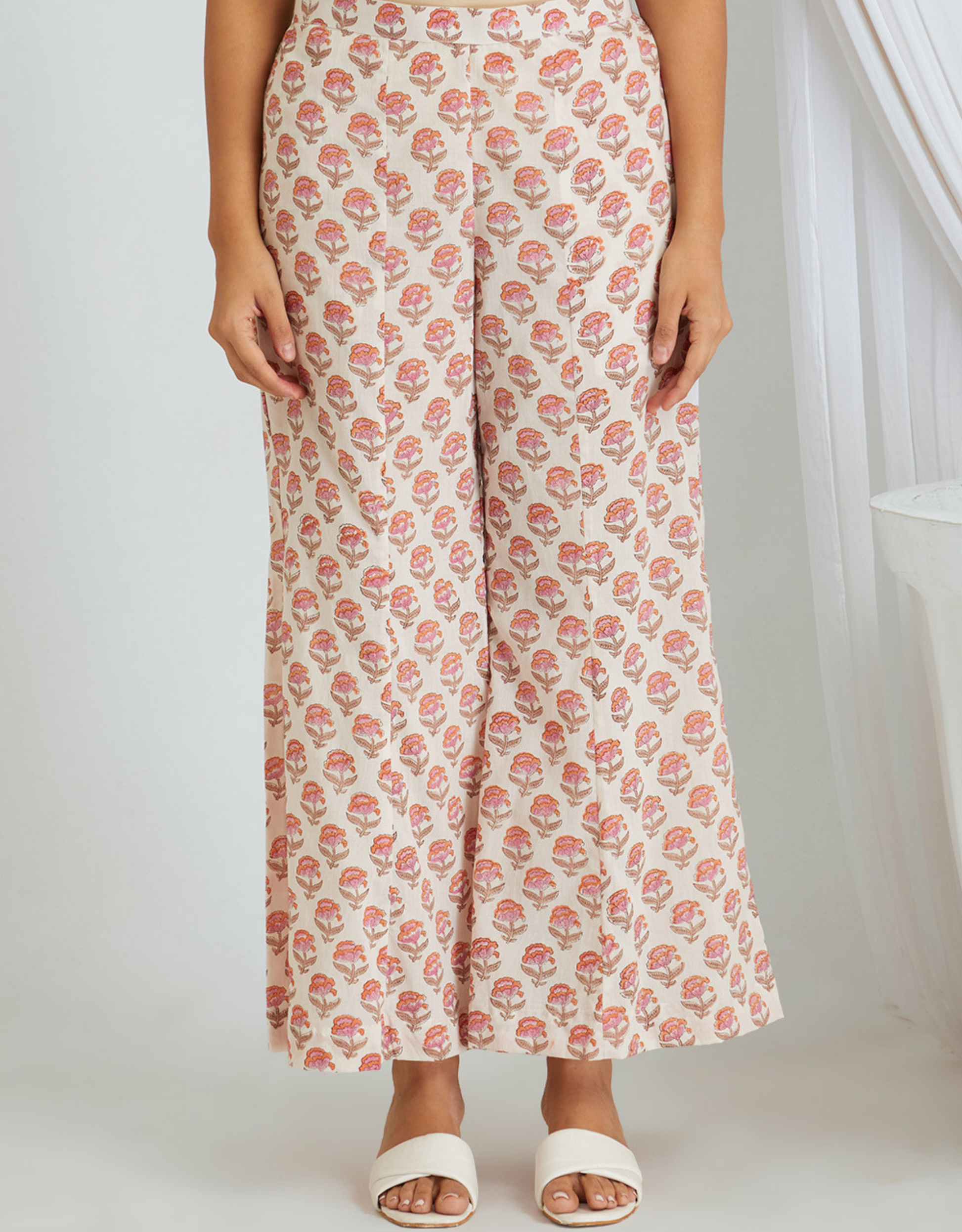 Pink Block Printed Cotton Tunic Palazzo Co-ord Set Kali Front