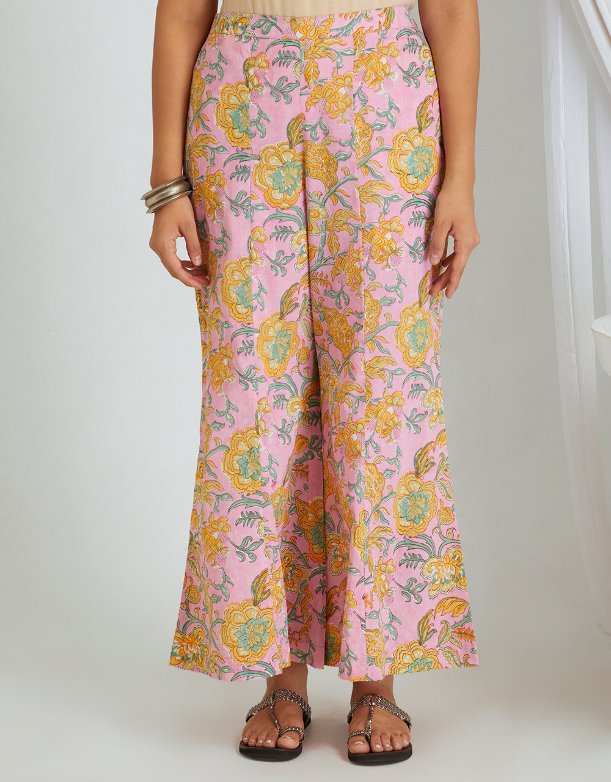Pink Hand Block Cotton Tunic Palazzo Co-ord Set Kali Front