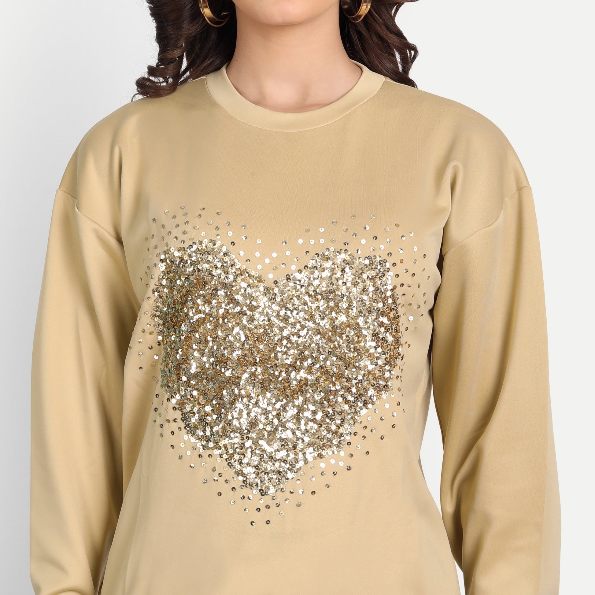 Warm Beige Fleece Golden Heart Loungewear Coord Set