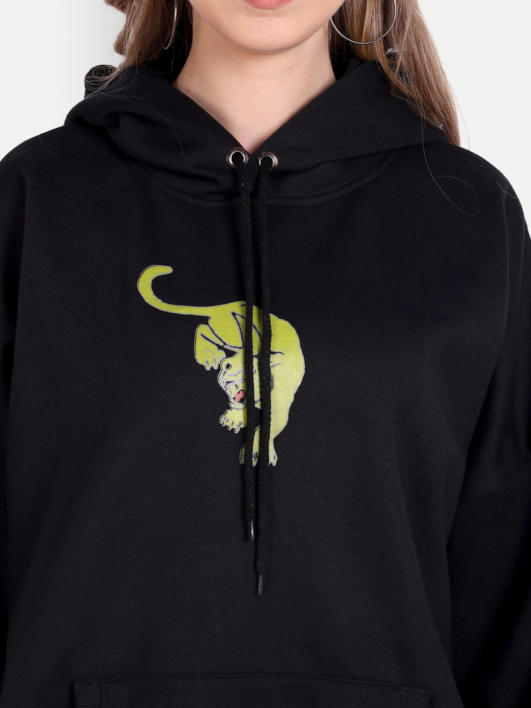 Bold Black Fleece Fierce & Untamed Print Hooded Sweatshirt