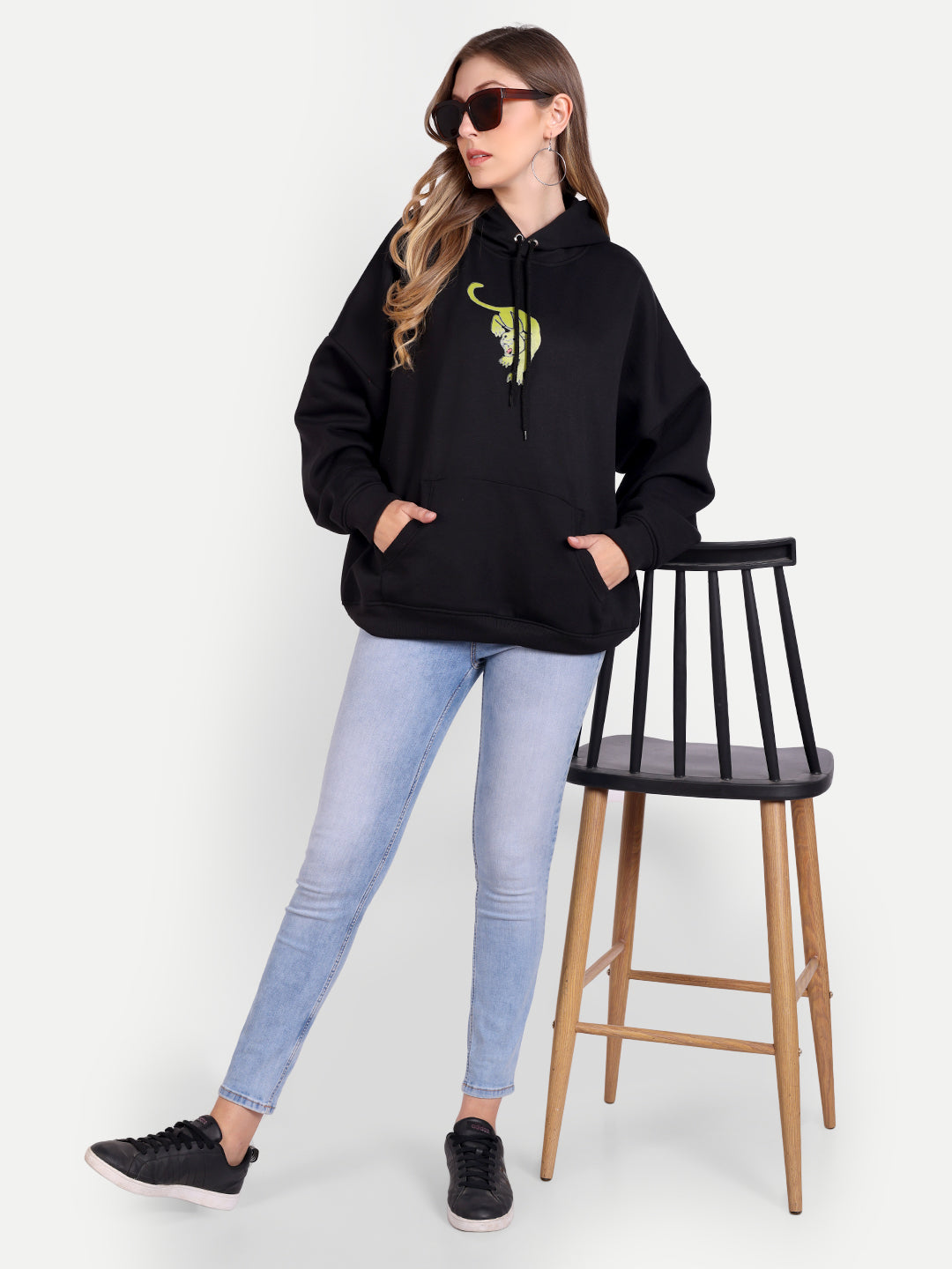 Bold Black Fleece Fierce & Untamed Print Hooded Sweatshirt