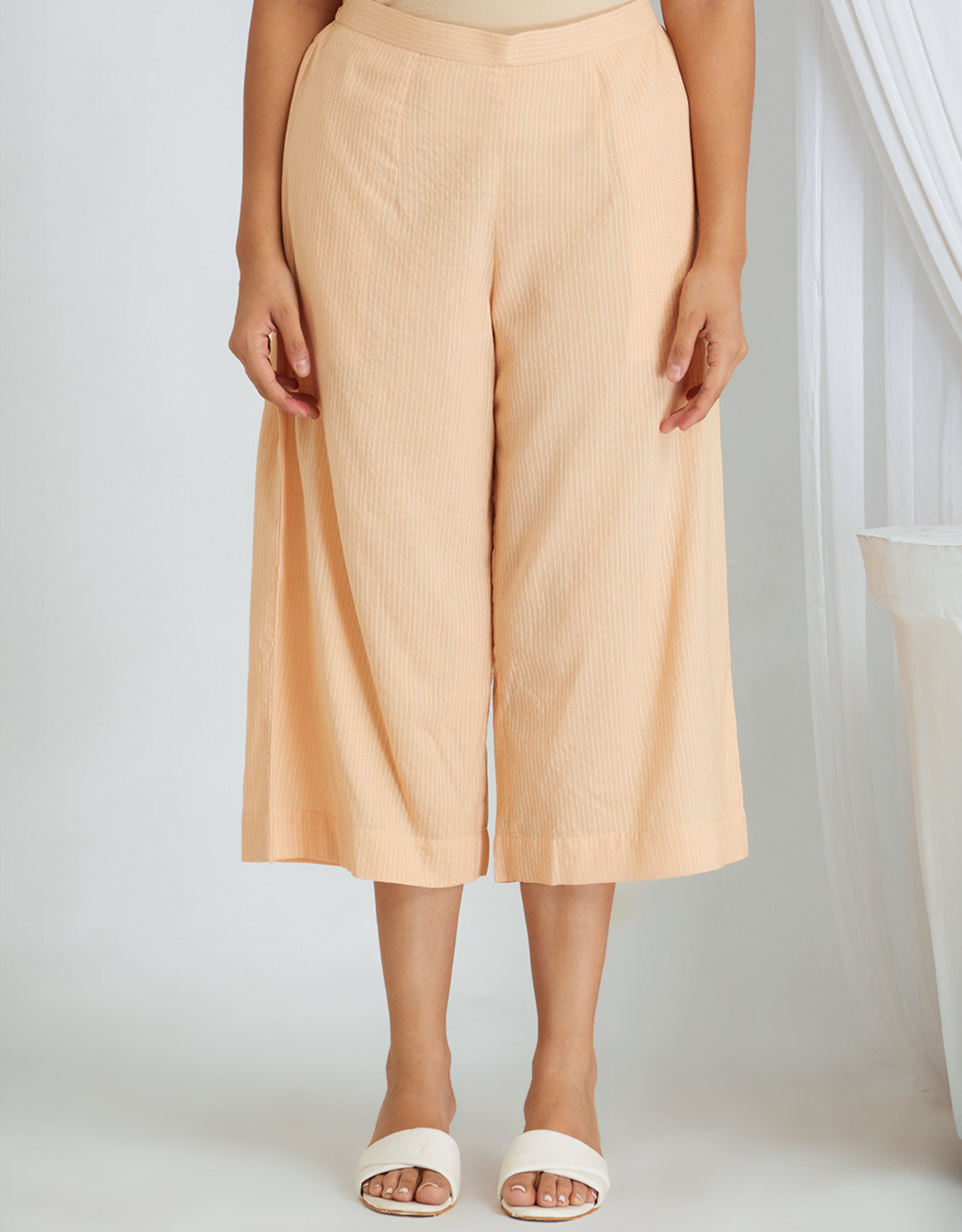 Peach Kantha Weaving Cotton Shrug Slip Pants Co-ord Set Collar