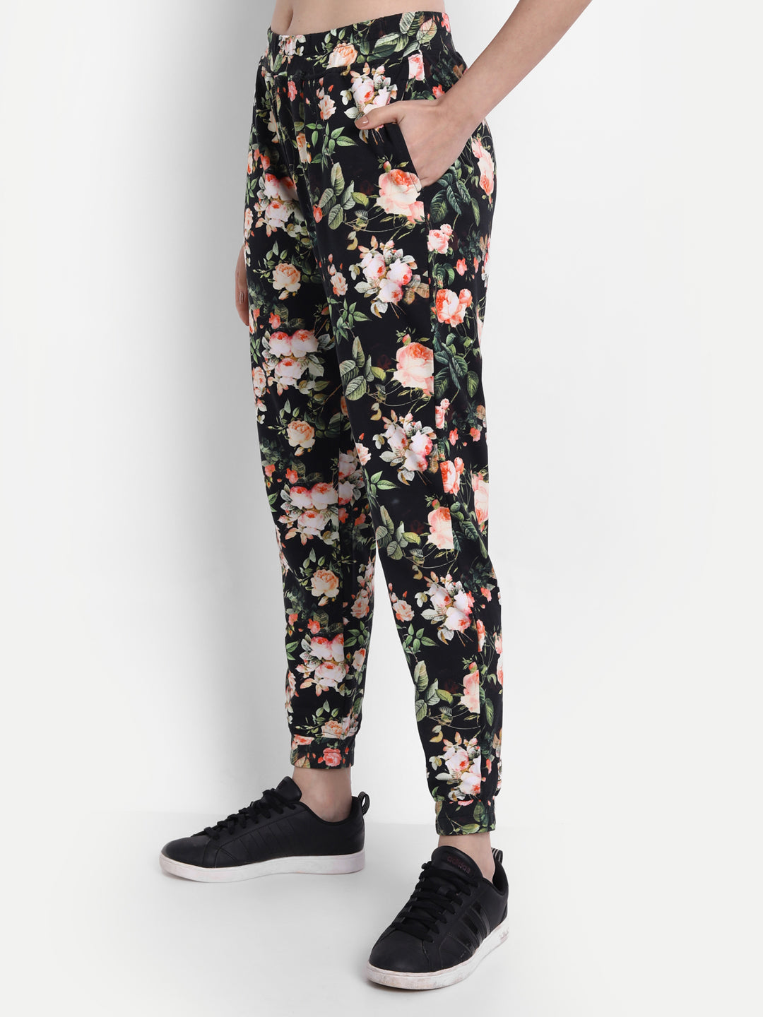 Elegant Black Beige White French Terry Floral Coord Set
