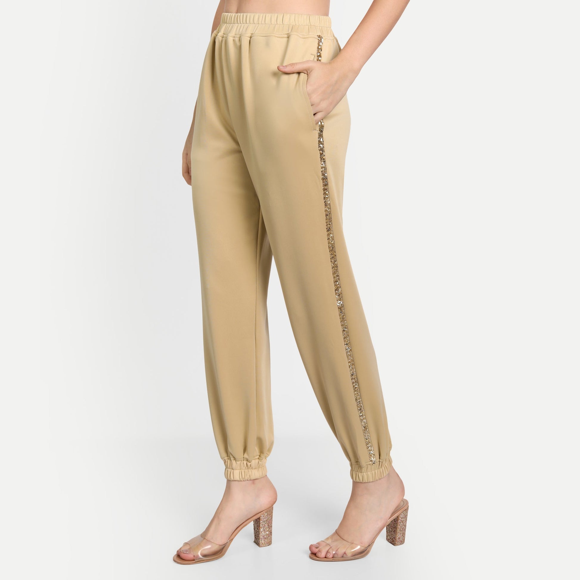 Warm Beige Fleece Golden Heart Loungewear Coord Set