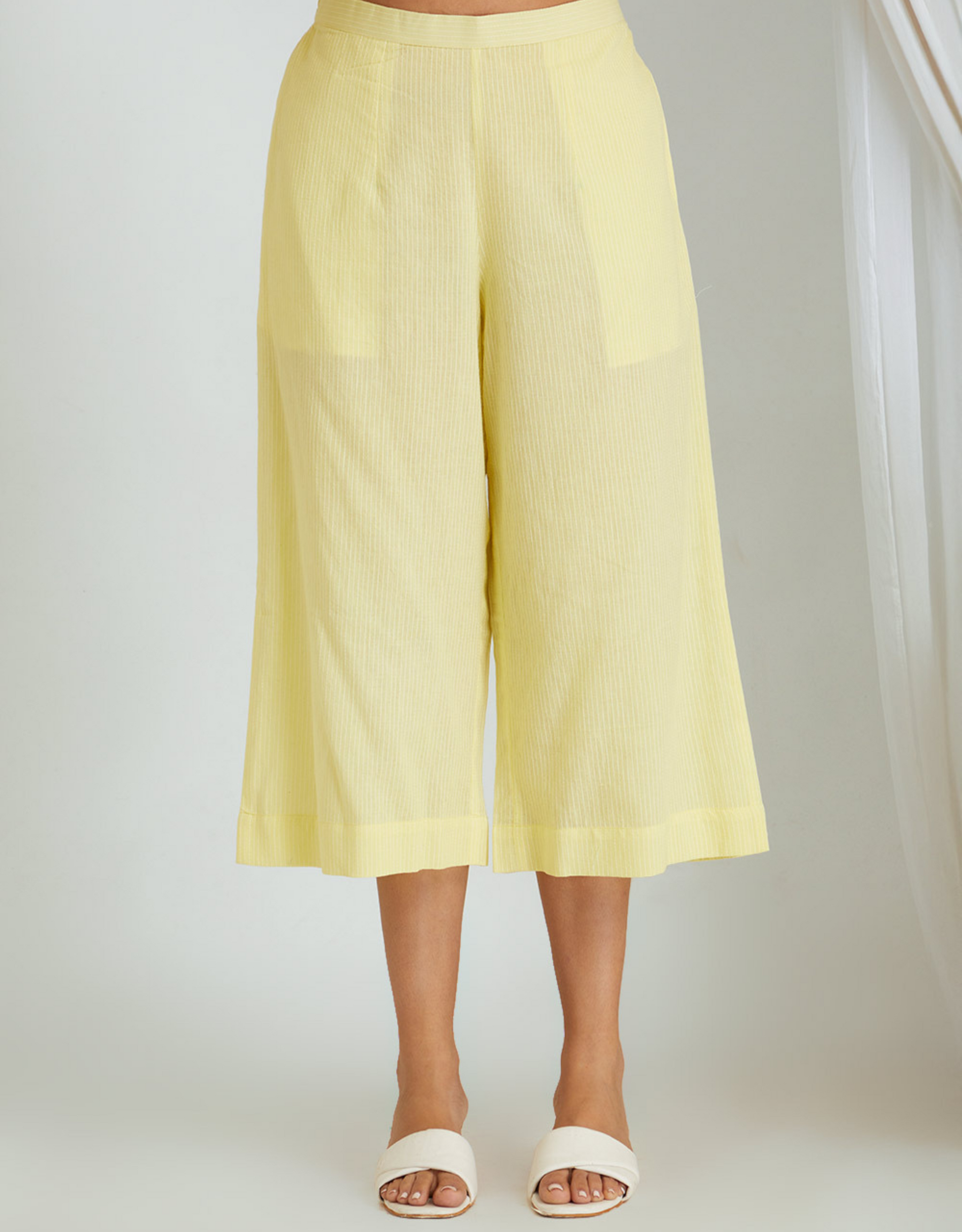 Yellow Kantha Weaving Cotton Shrug Slip Pants Co-ord Set Collar
