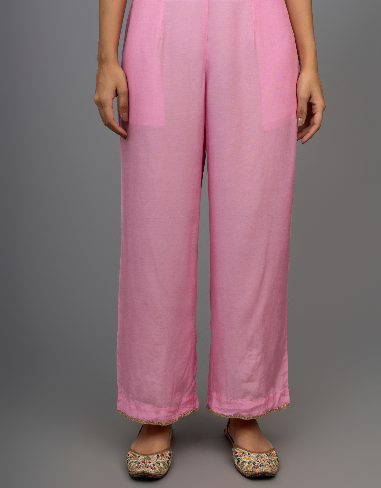 Purple Cotton Silk Hand Embroidered A-line Kurta Pants Set