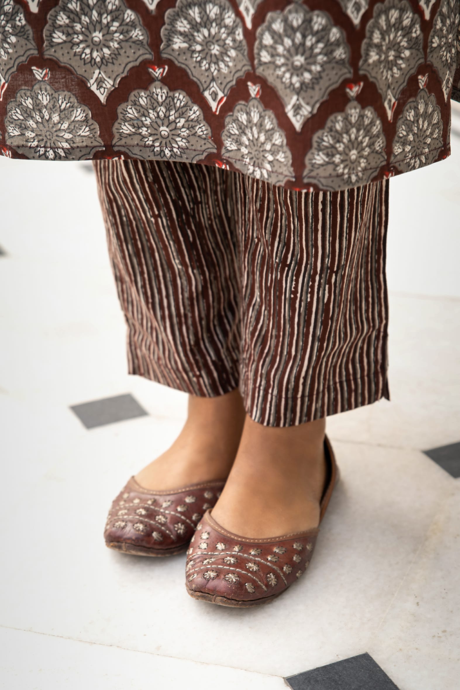 Earthy Brown Dabu Hand Block Cotton Kurta Pants Set