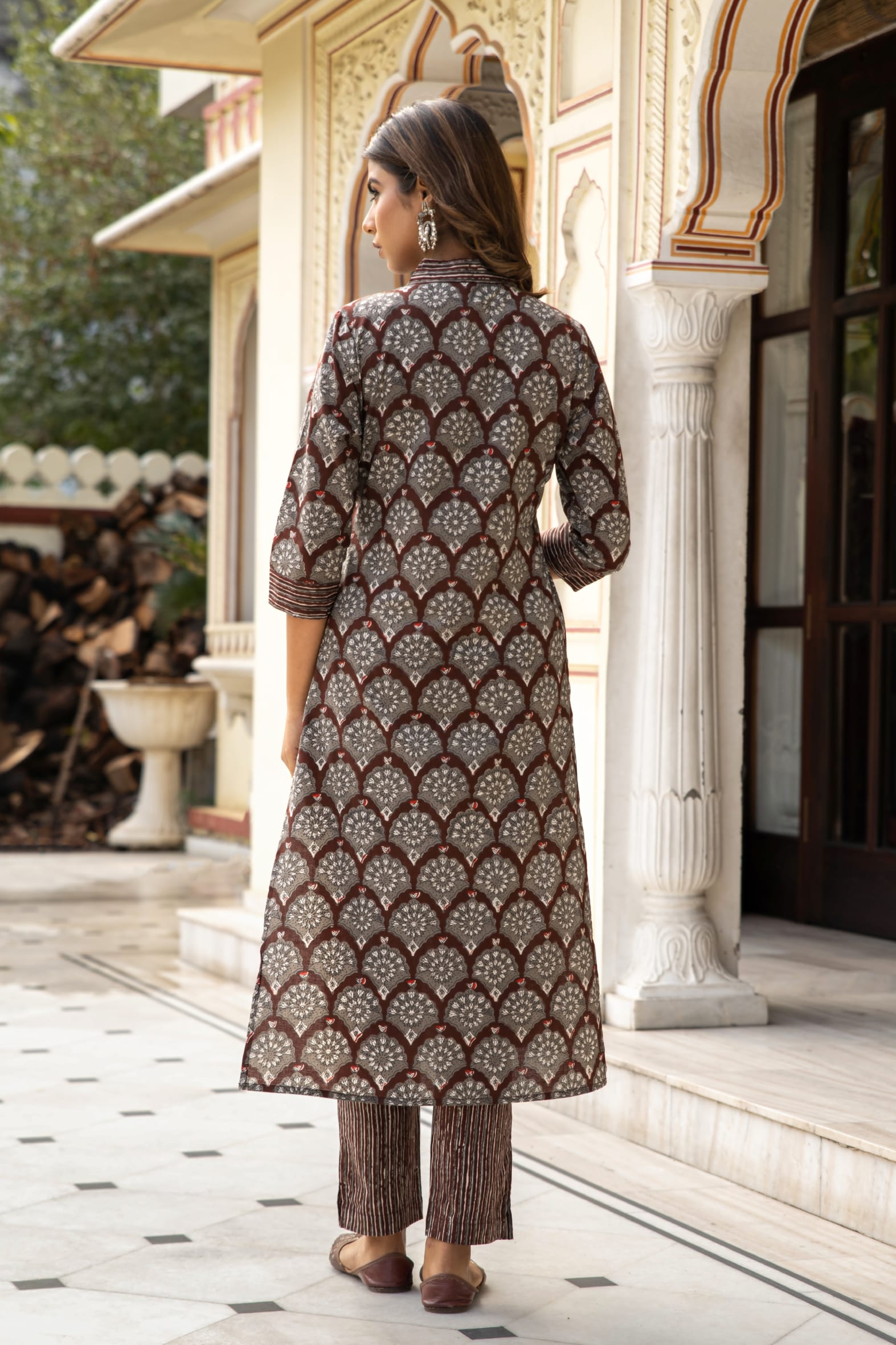 Earthy Brown Dabu Hand Block Cotton Kurta Pants Set