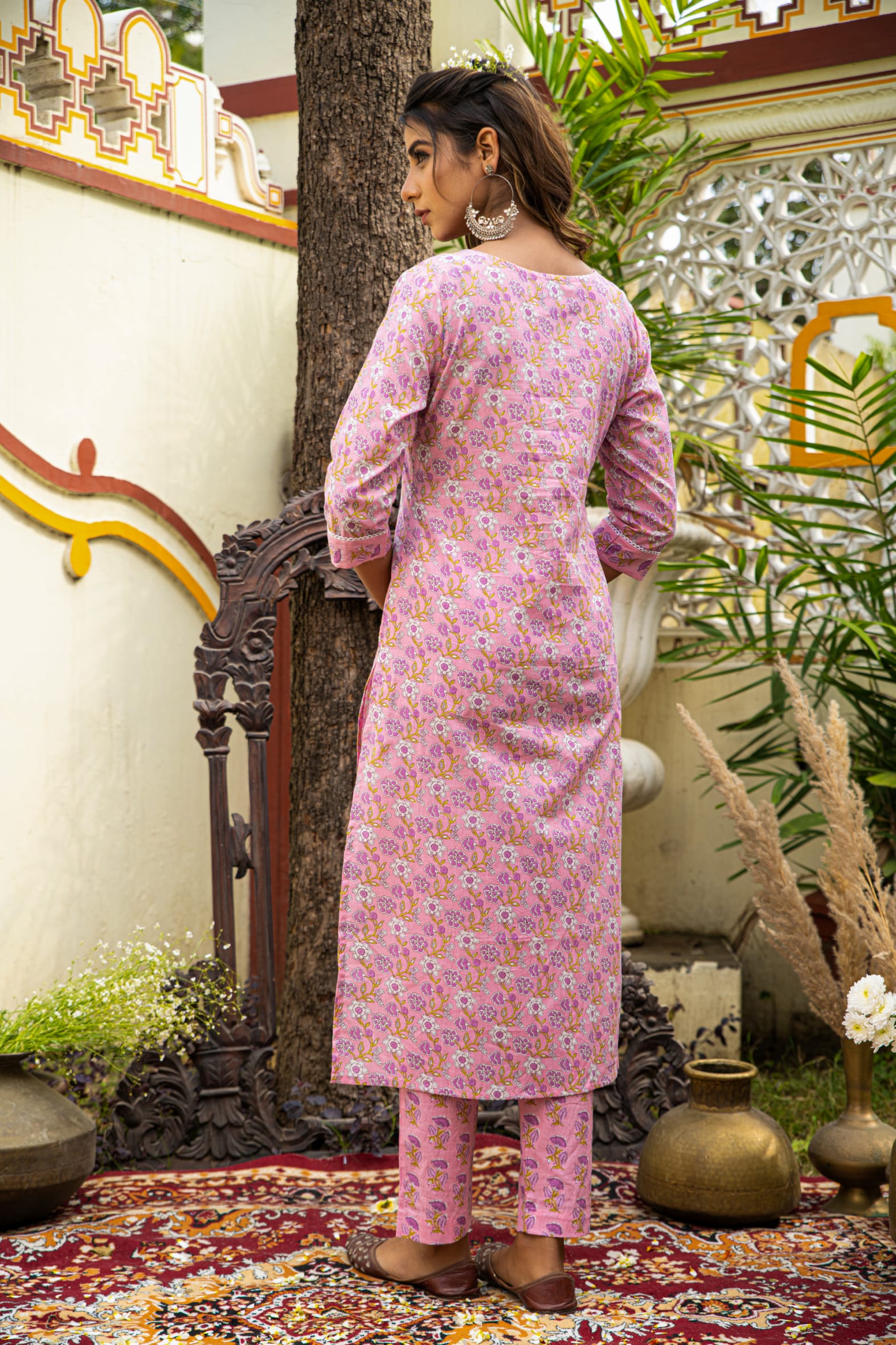 Pink Cotton Kurta Pant & Kota Doria Dupatta Set