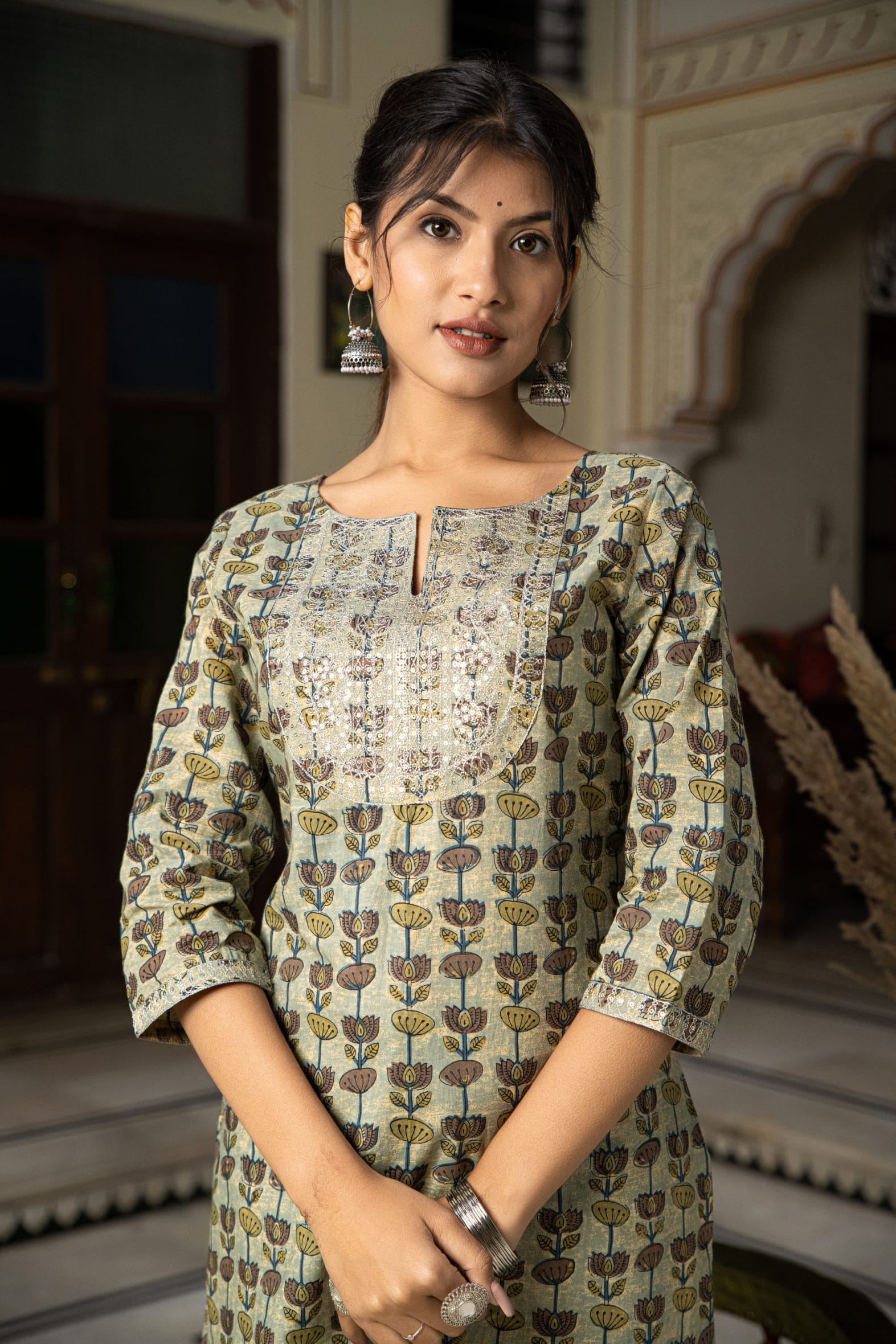 Beautiful Green Hand Block Printed Cotton Kurta Pants Set