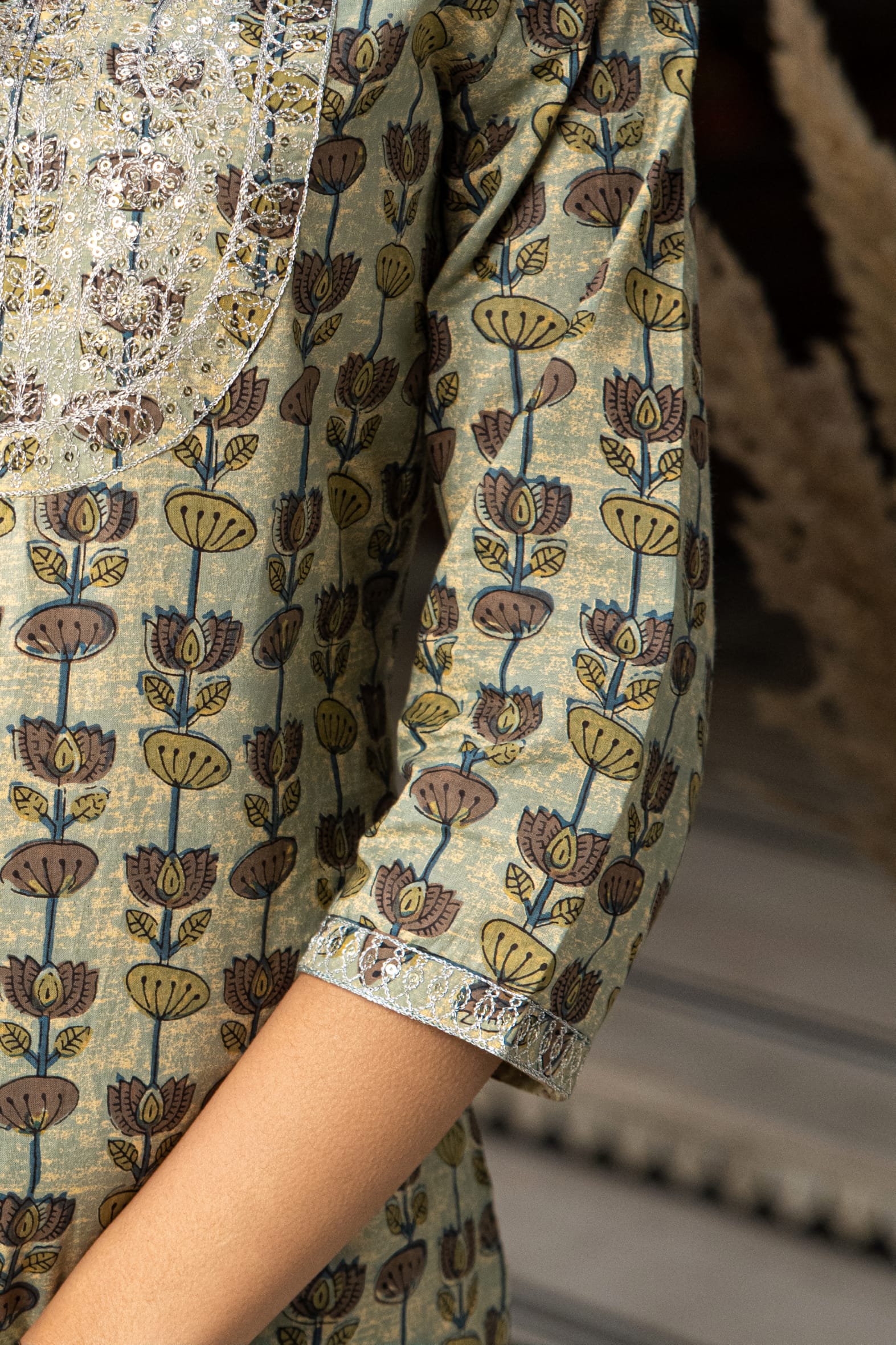 Beautiful Green Hand Block Printed Cotton Kurta Pants Set