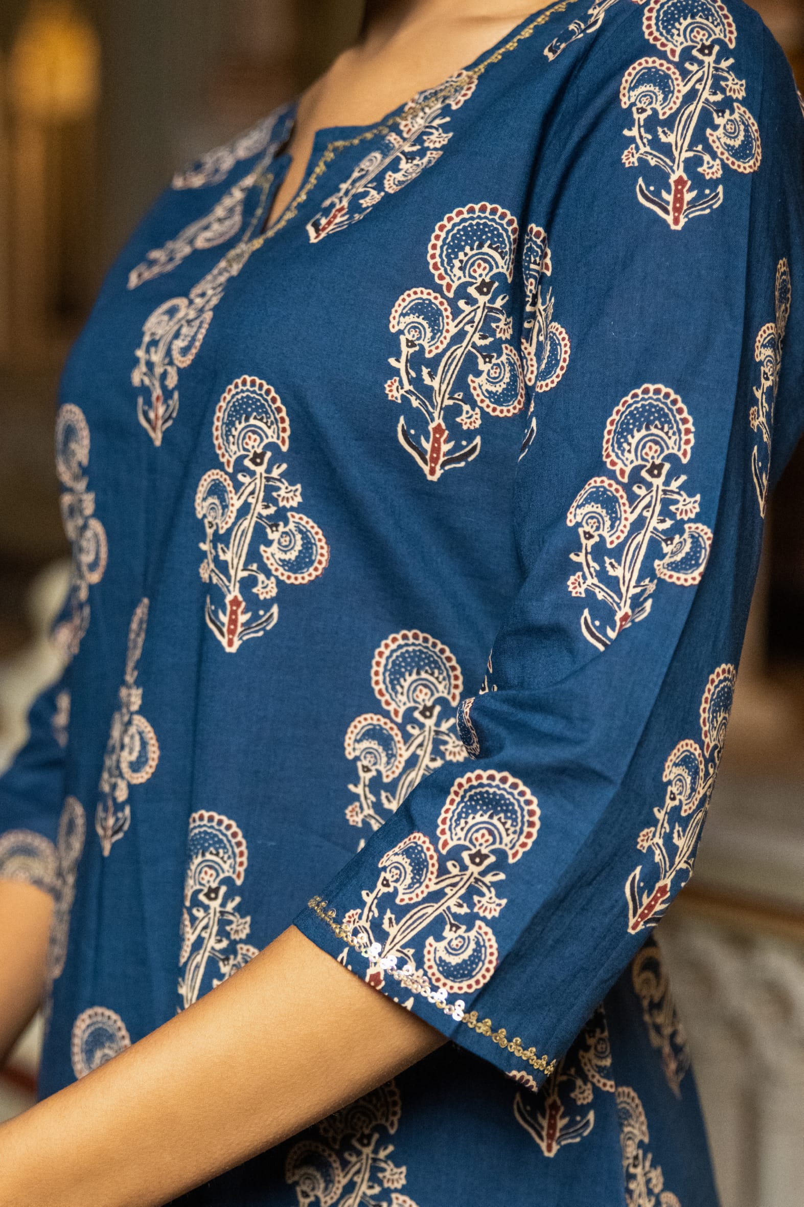 Rich Indigo Hand Block Printed Cotton Kurta Pants Set