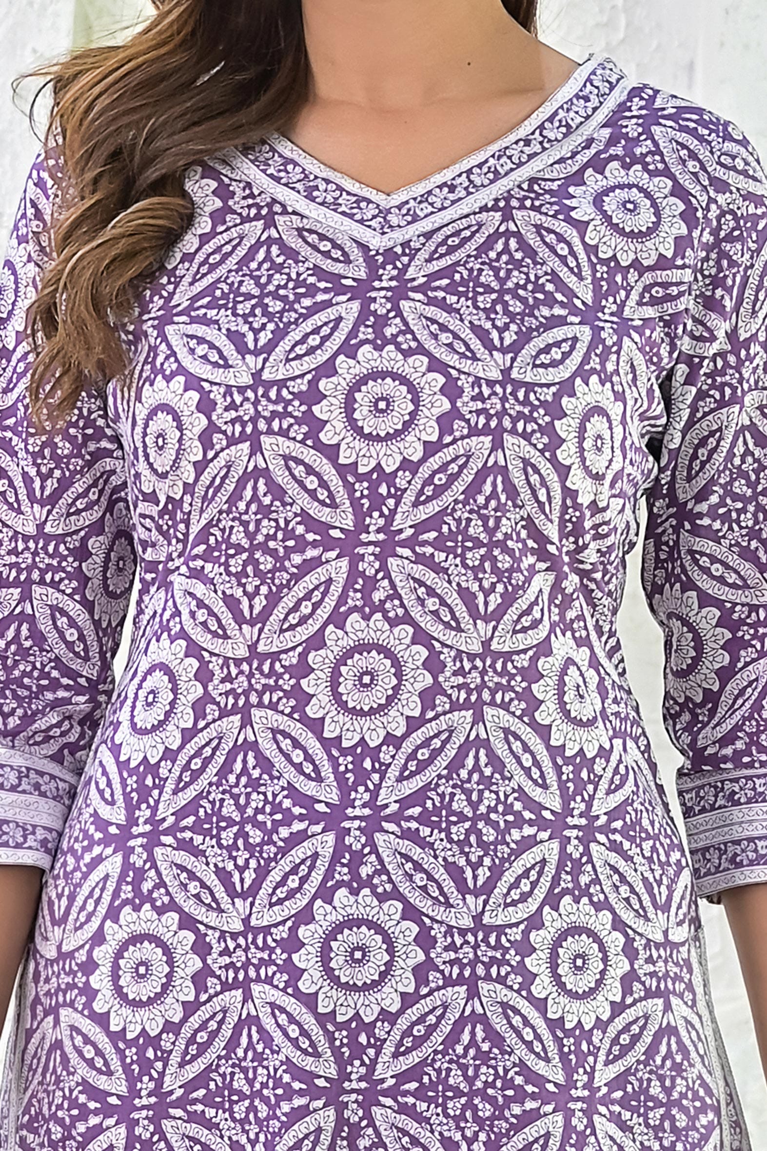 Mesmerizing Purple Hand Block Printed Cotton Kurta Pants Set