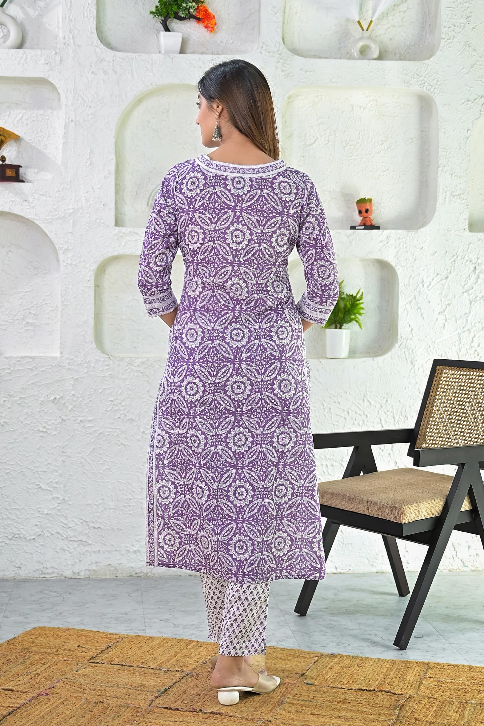 Beautiful Purple Hand Block Cotton Kurta Pant & Dupatta Set