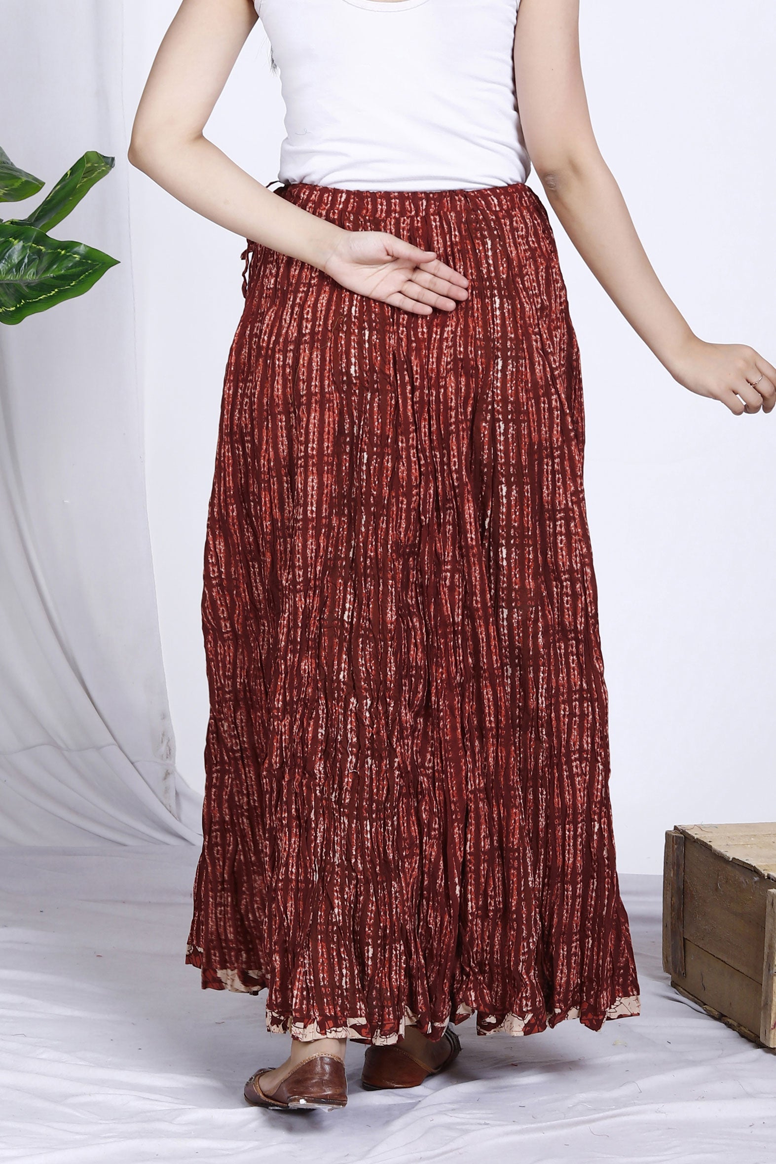 Rich Maroon Jaal Printed Long Cotton Skirt