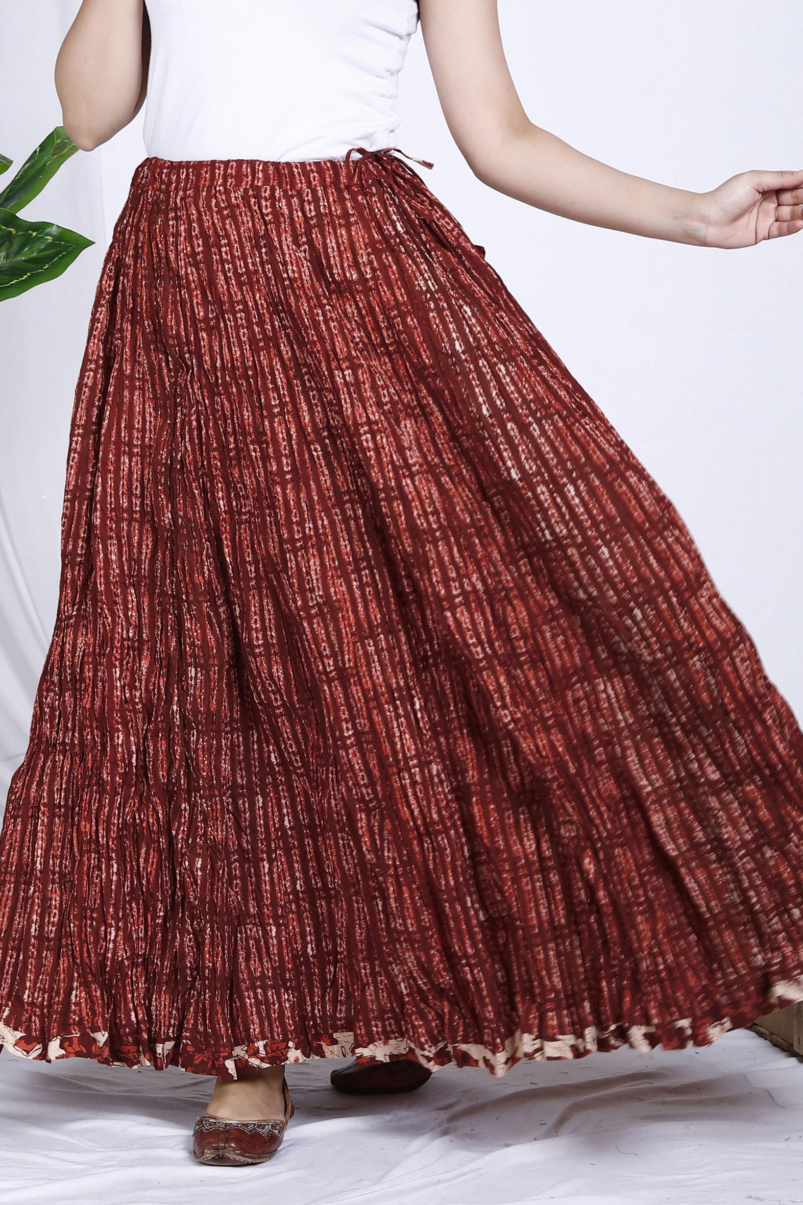 Rich Maroon Jaal Printed Long Cotton Skirt