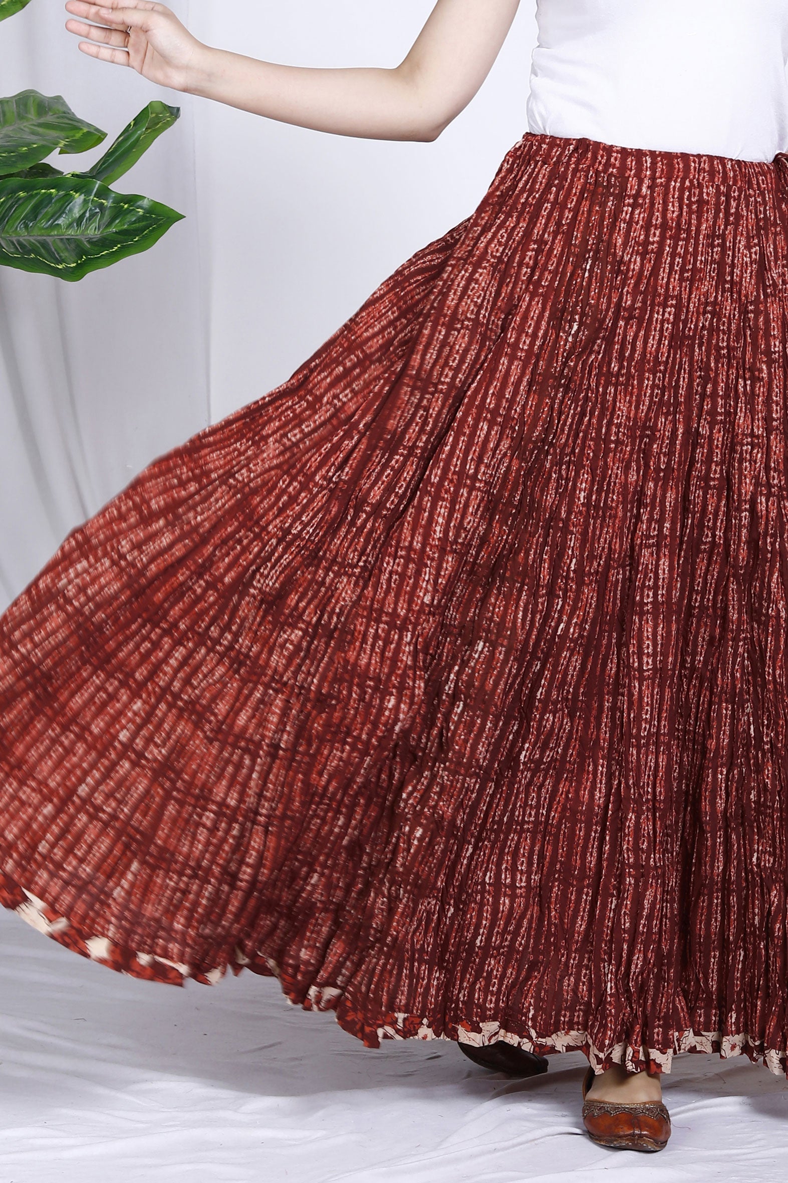 Rich Maroon Jaal Printed Long Cotton Skirt