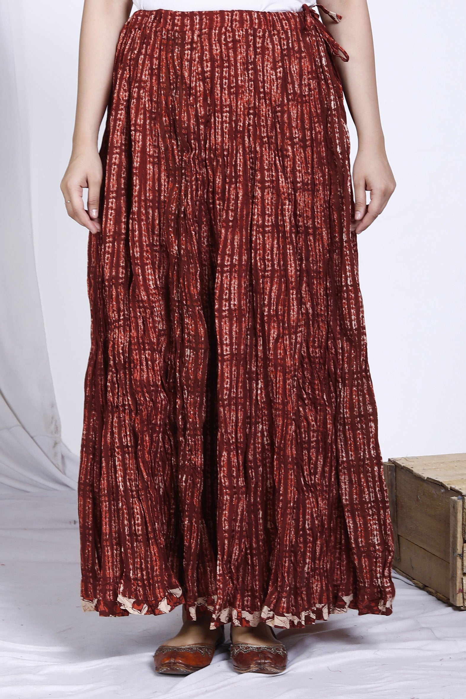 Rich Maroon Jaal Printed Long Cotton Skirt