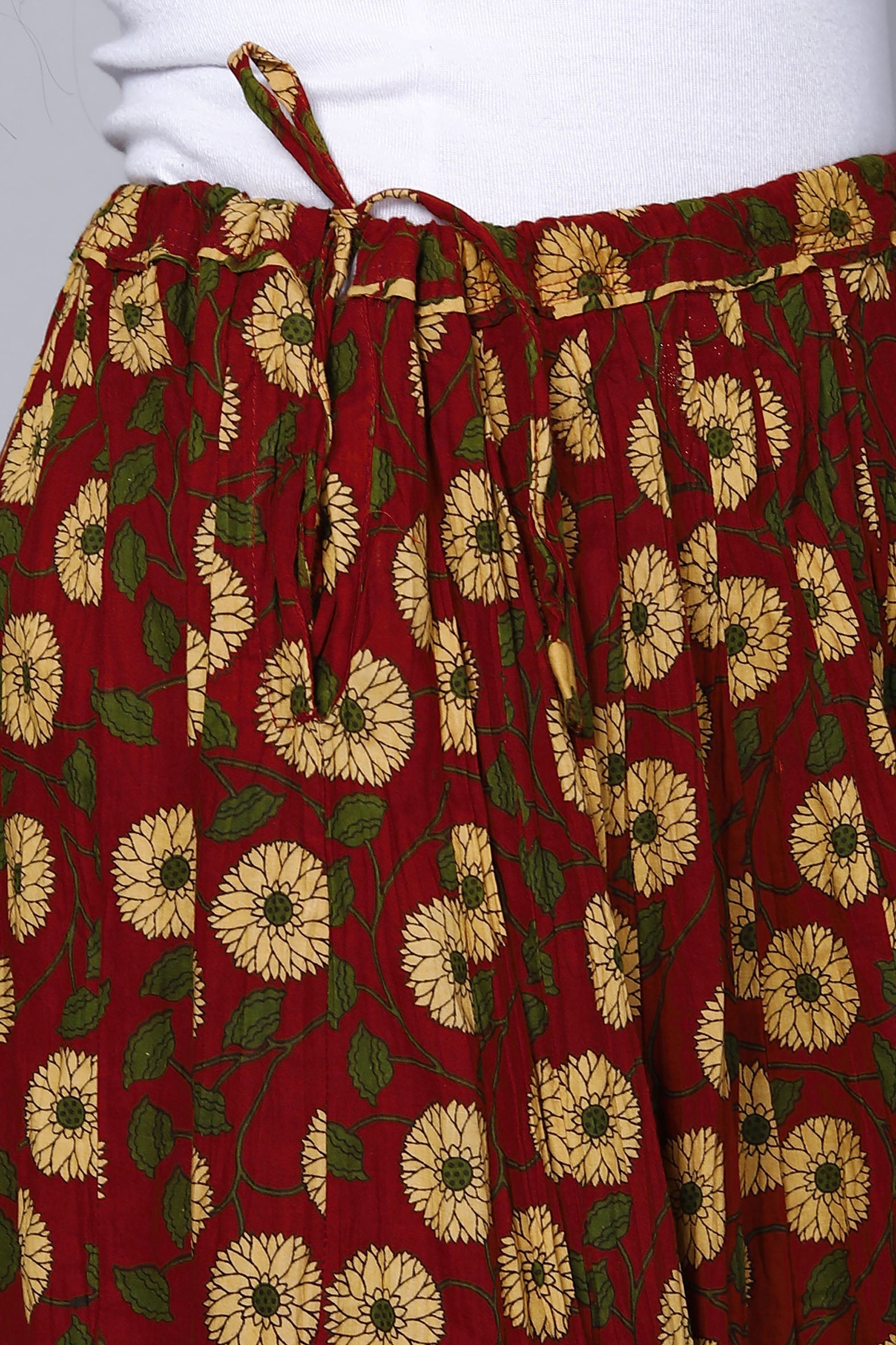 Vibrant Red Jaal Printed Long Cotton Skirt