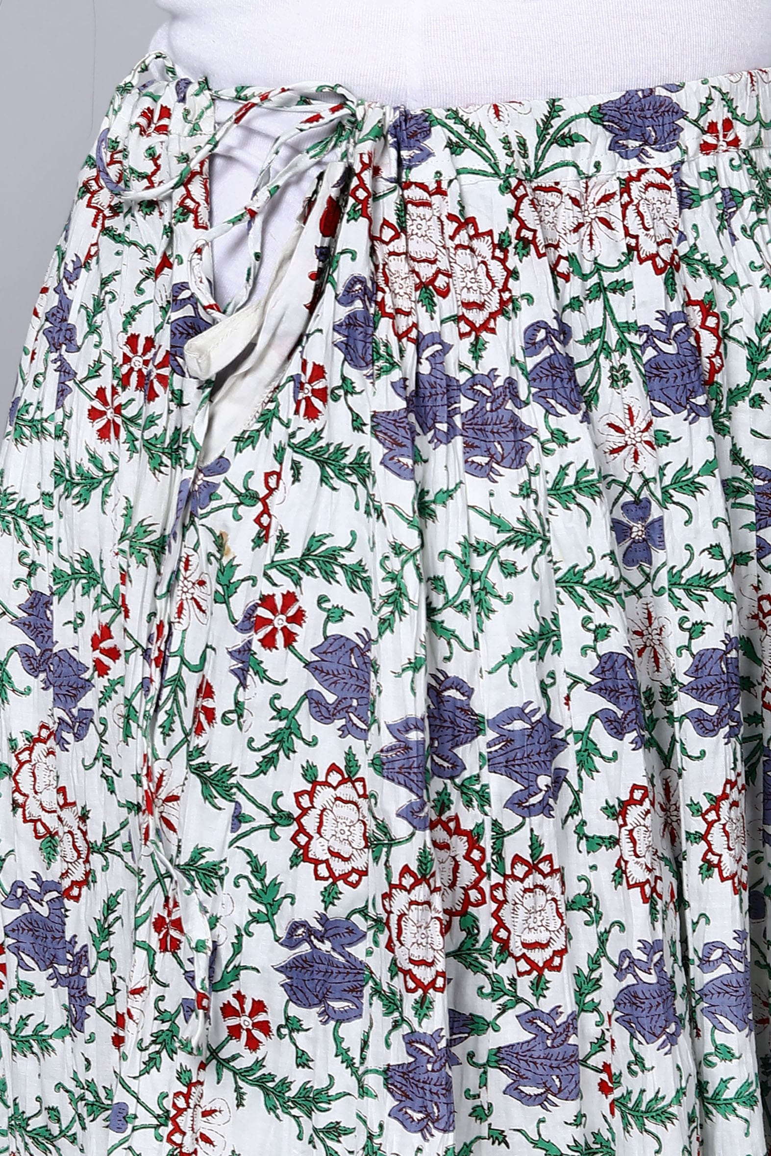 Elegant White Jaal Printed Long Cotton Skirt