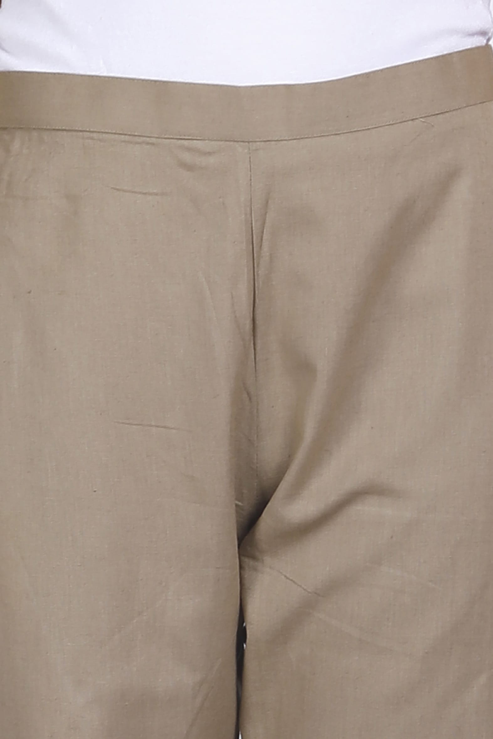 Essential Beige Plain Cotton Ankle Length Pant