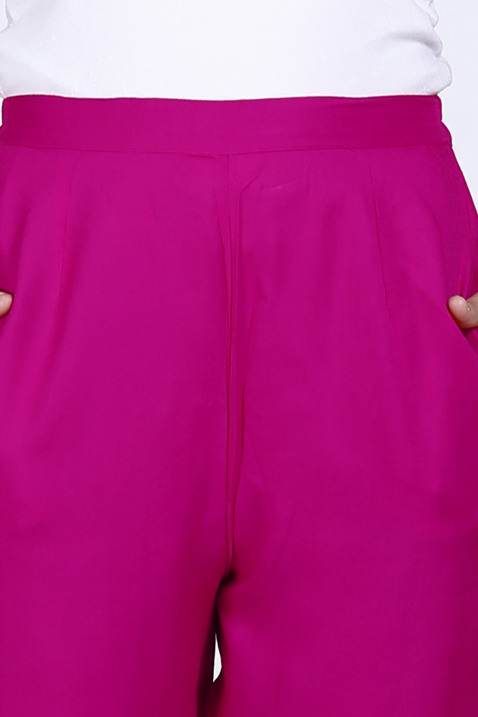Pretty Pink Plain Rayon Ankle Length Pant