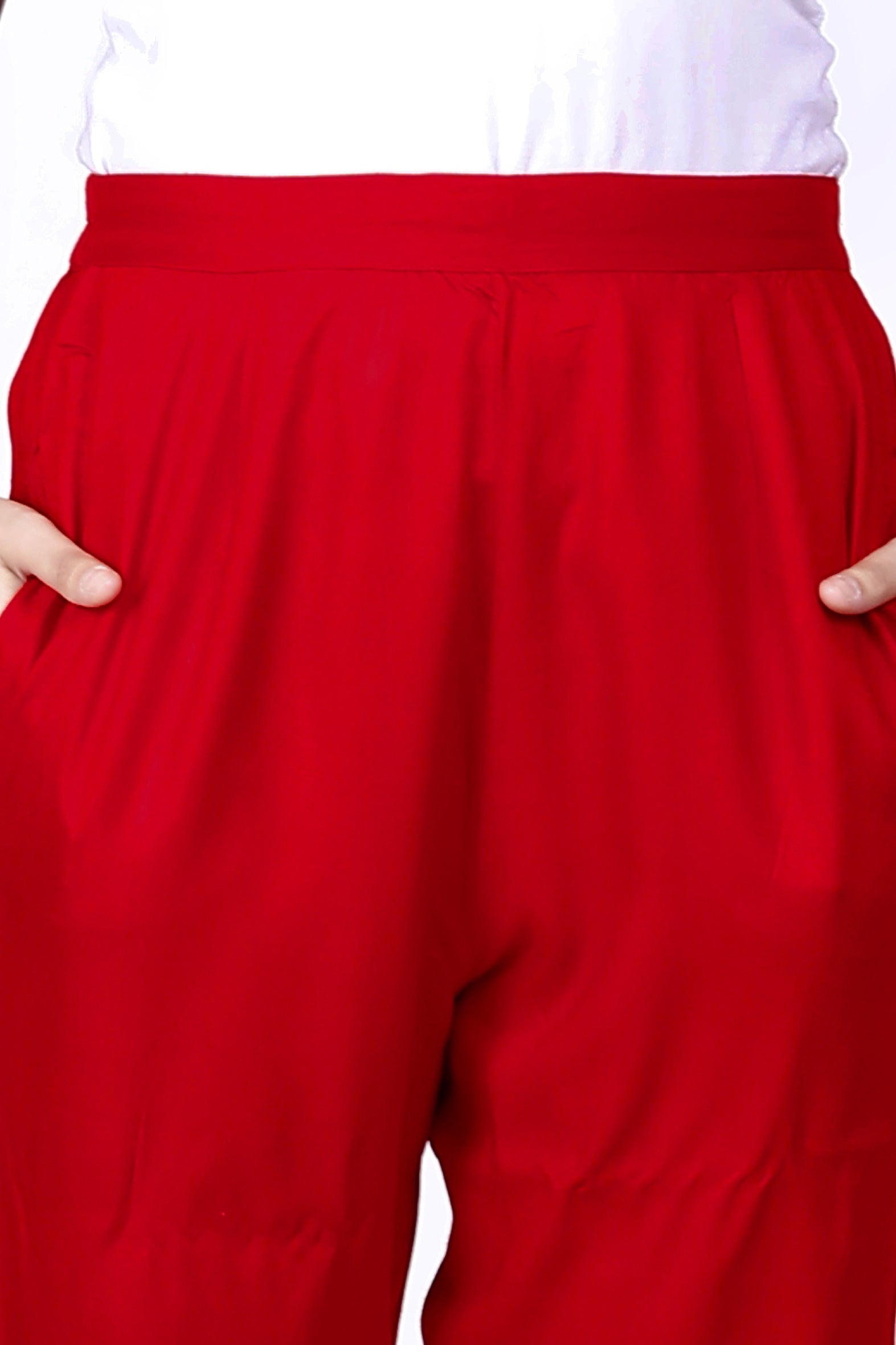 Versatile Red Plain Rayon Ankle Length Pant