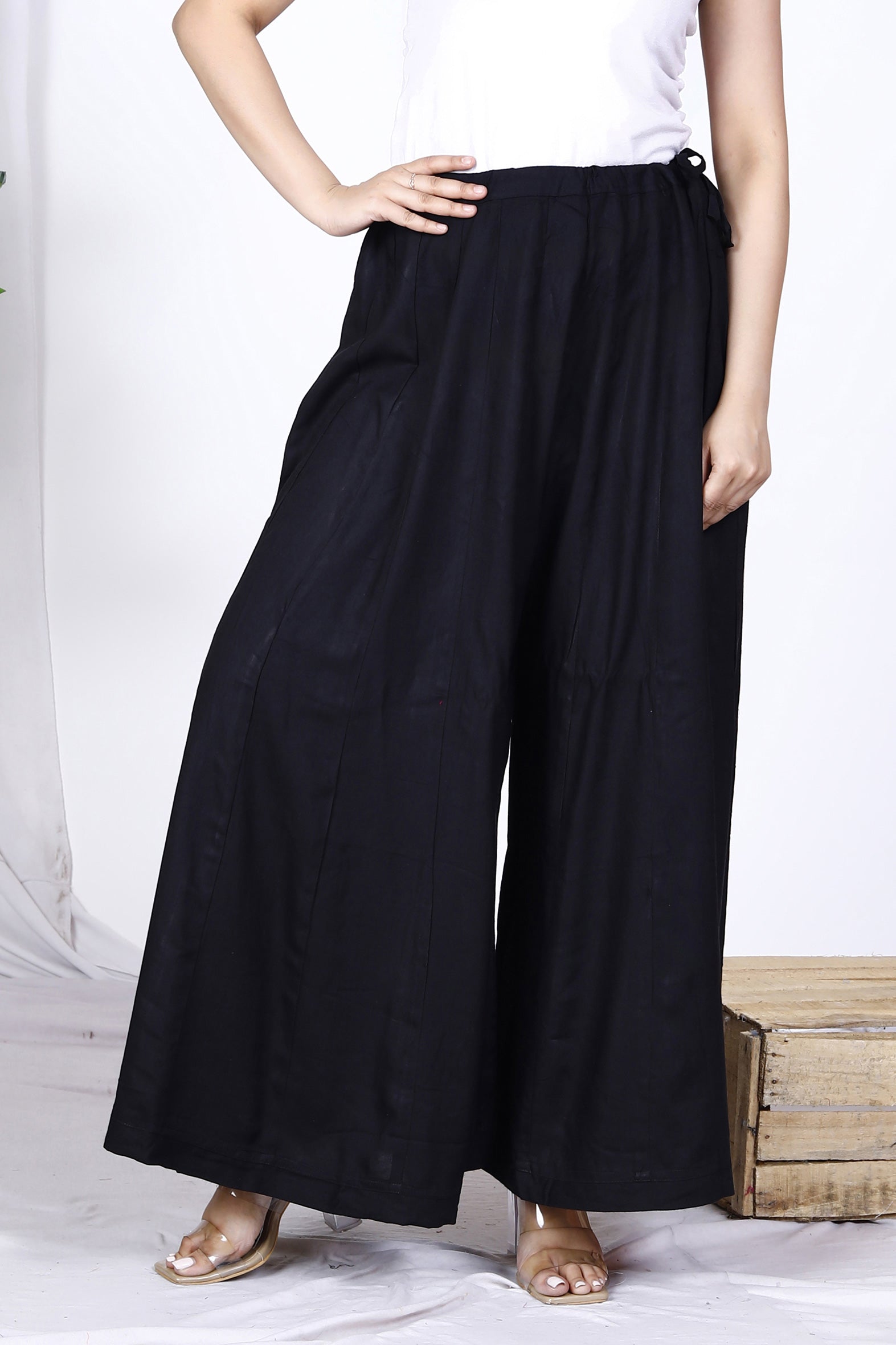 Essential Black Plain Rayon Palazzo