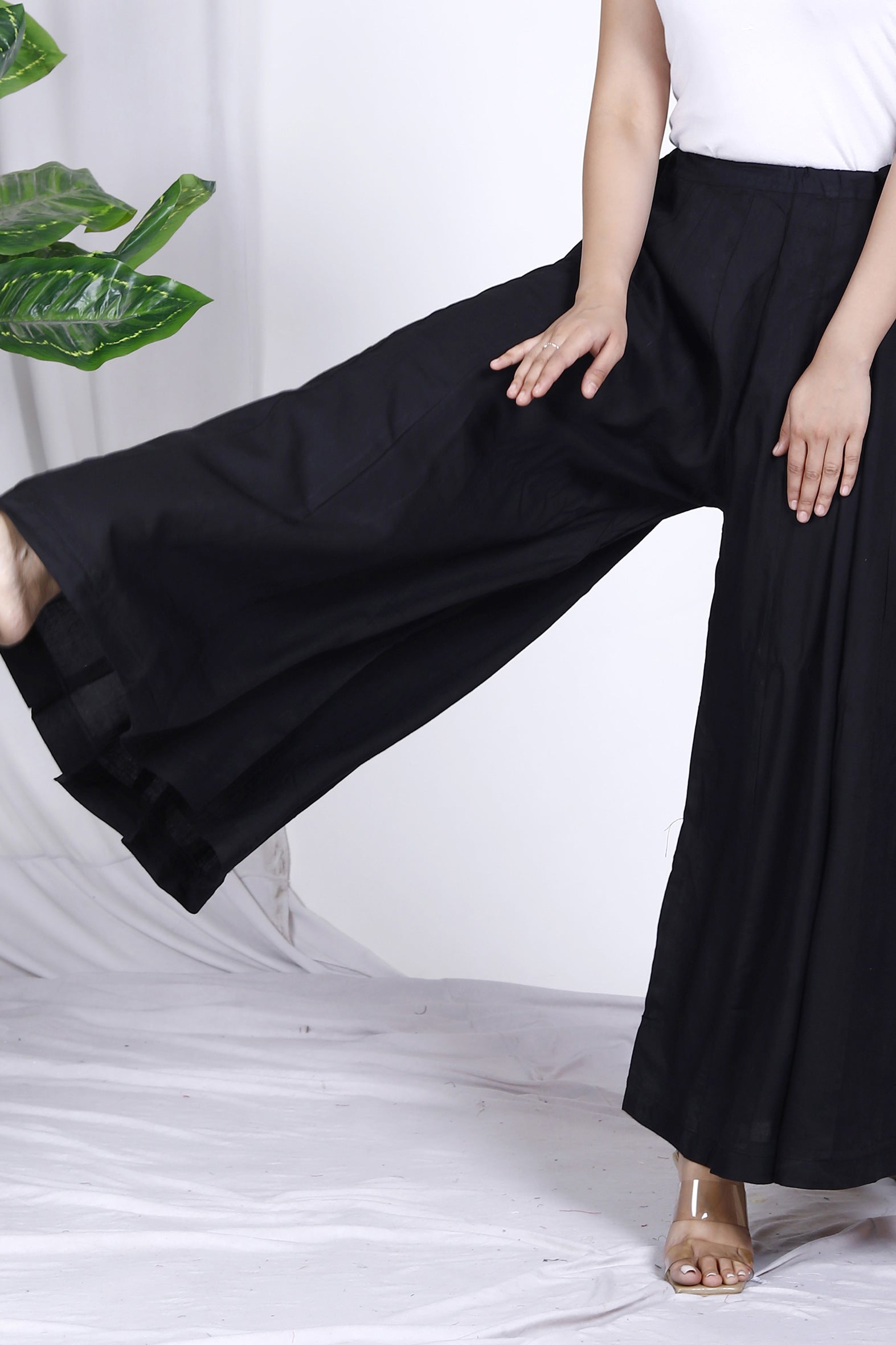 Essential Black Plain Rayon Palazzo