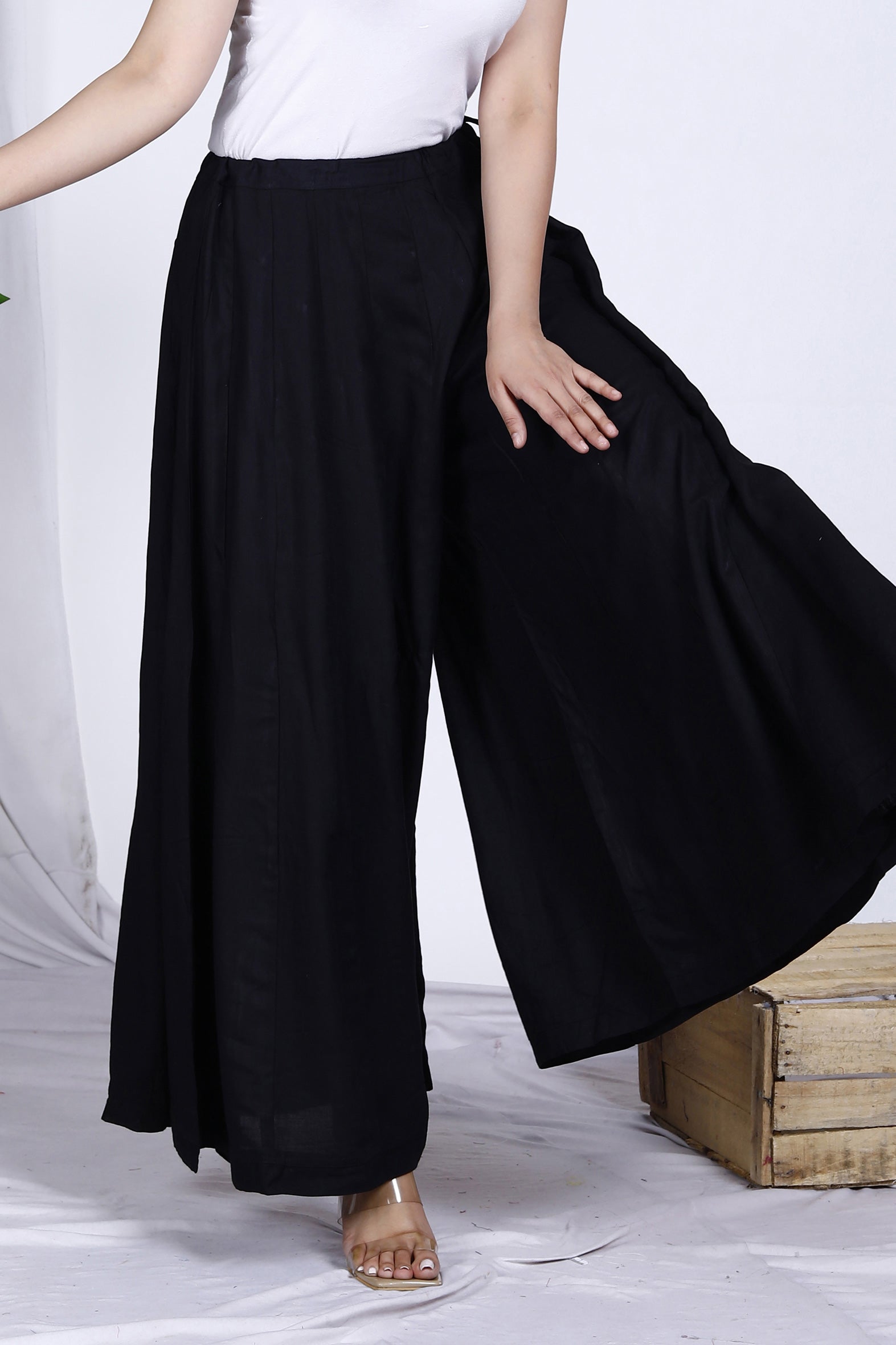 Essential Black Plain Rayon Palazzo