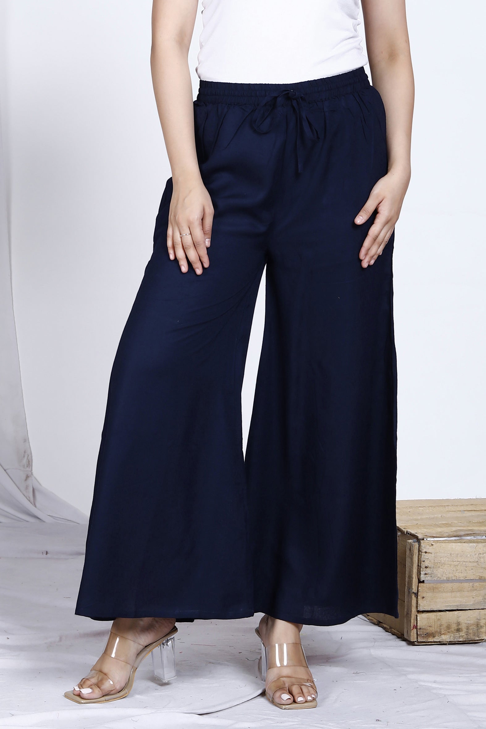 Classic Navy Plain Rayon Palazzo