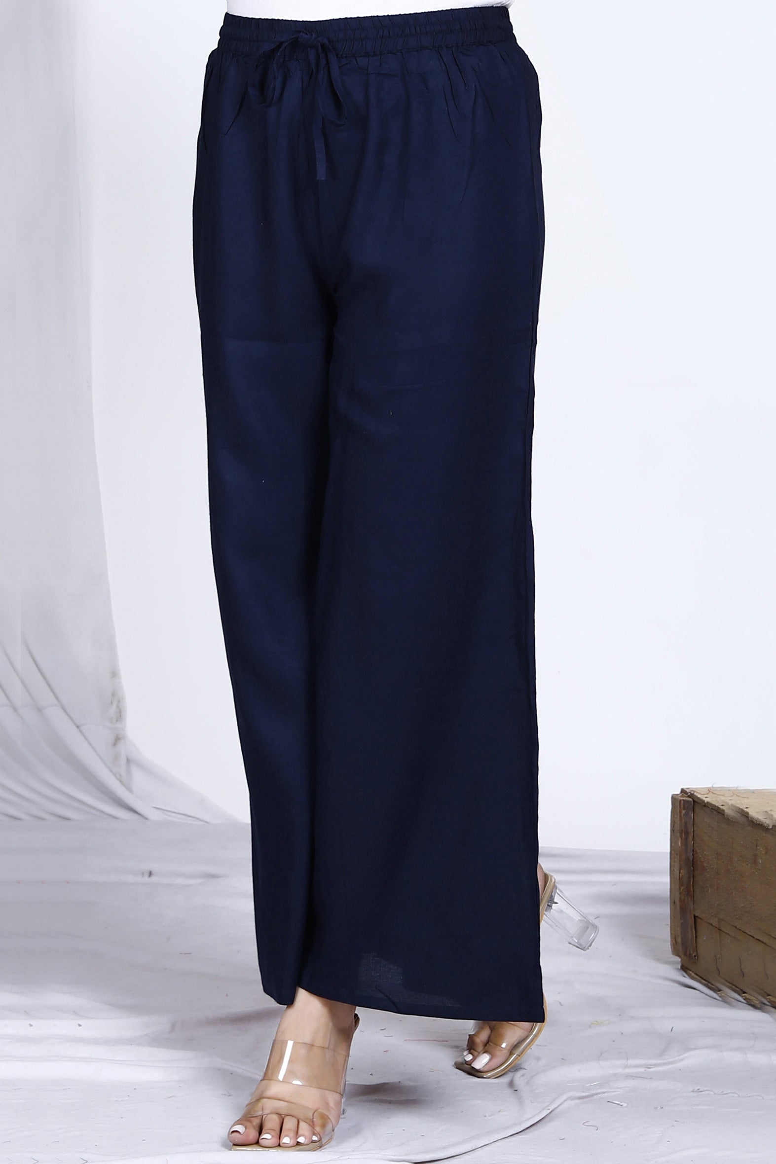 Classic Navy Plain Rayon Palazzo