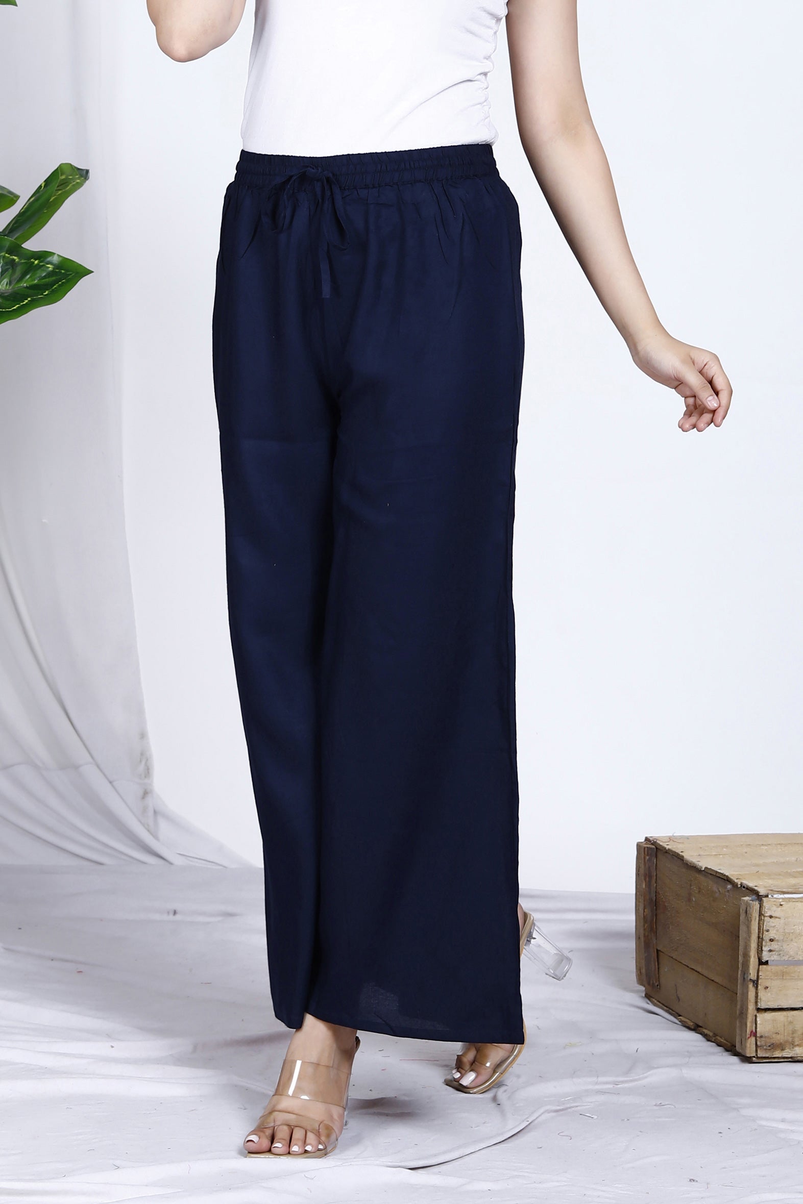 Classic Navy Plain Rayon Palazzo